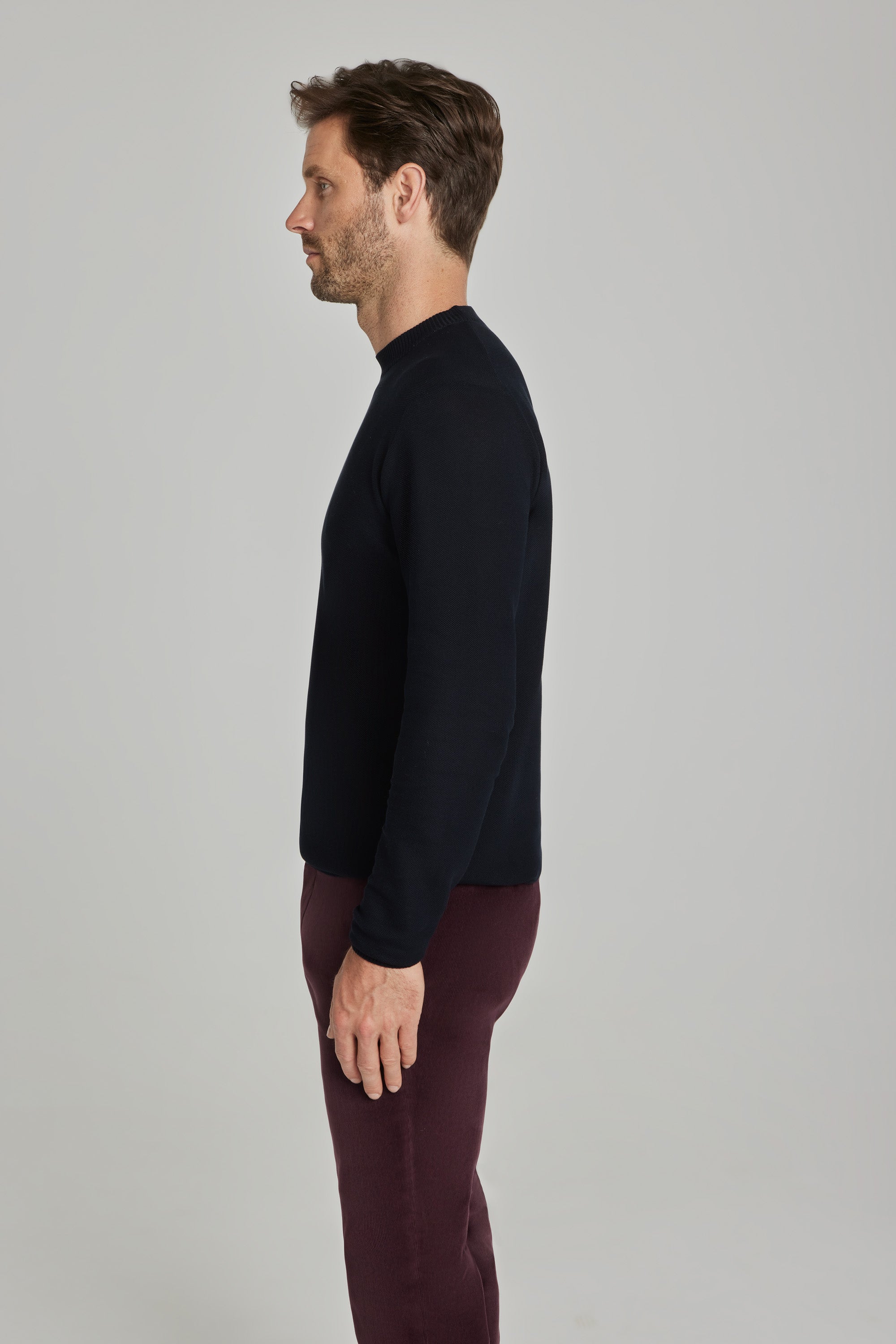Alt view 3 Cadillac Solid Cotton and Silk Crew Neck in Navy