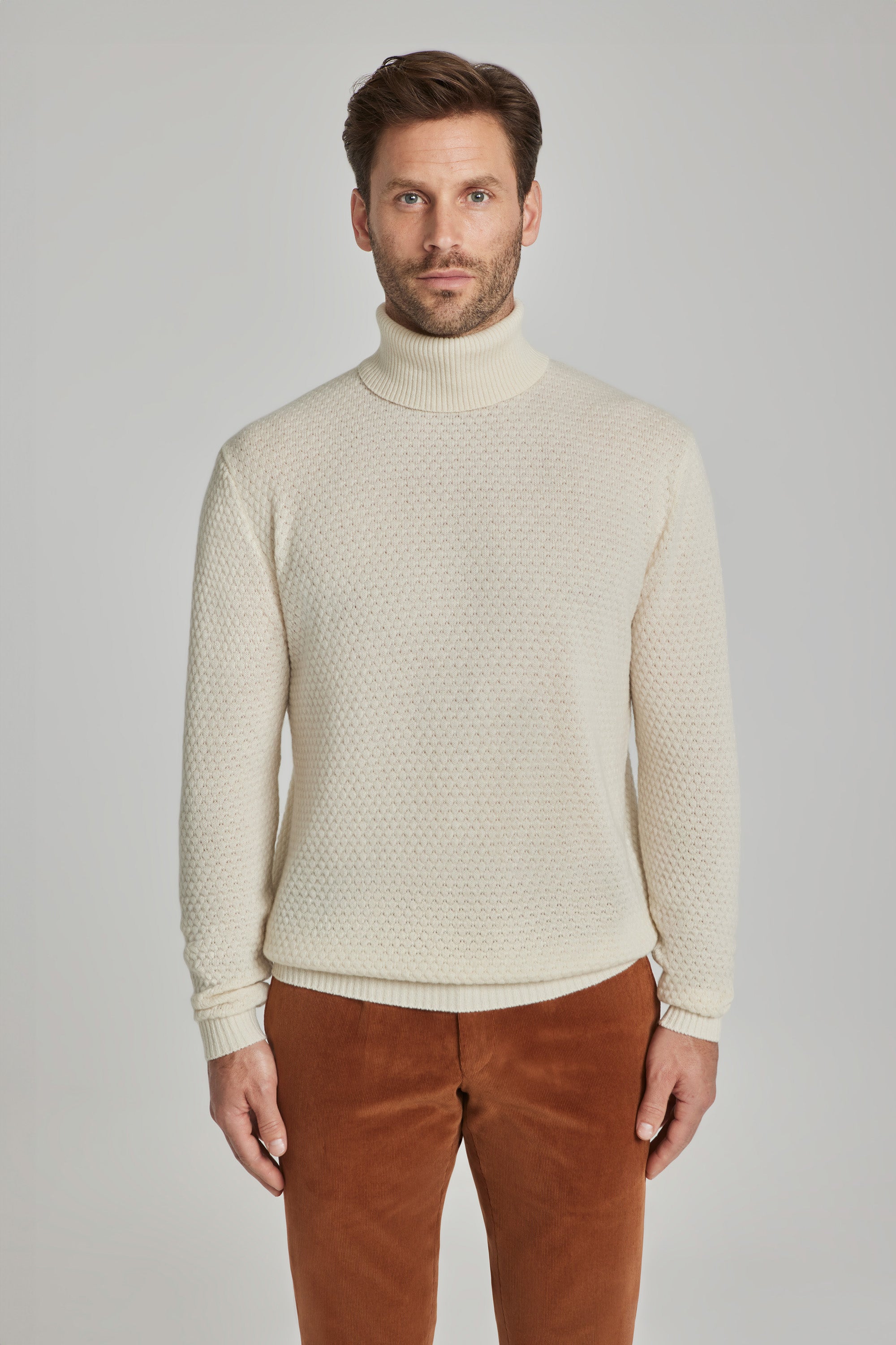 Renfrew Ecru Solid Cashmere and Wool Turtleneck Sweater