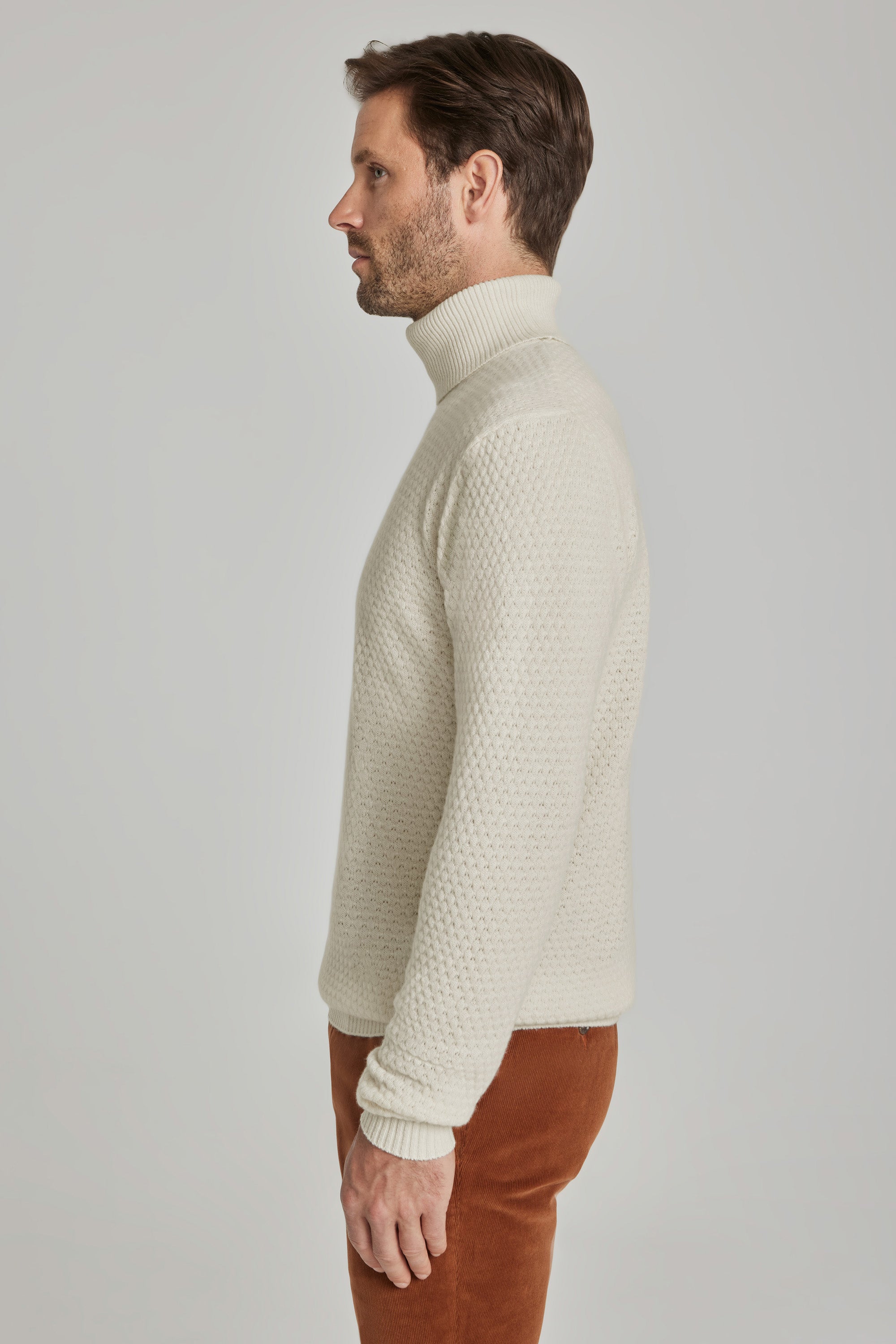 Renfrew Ecru Solid Cashmere and Wool Turtleneck Sweater