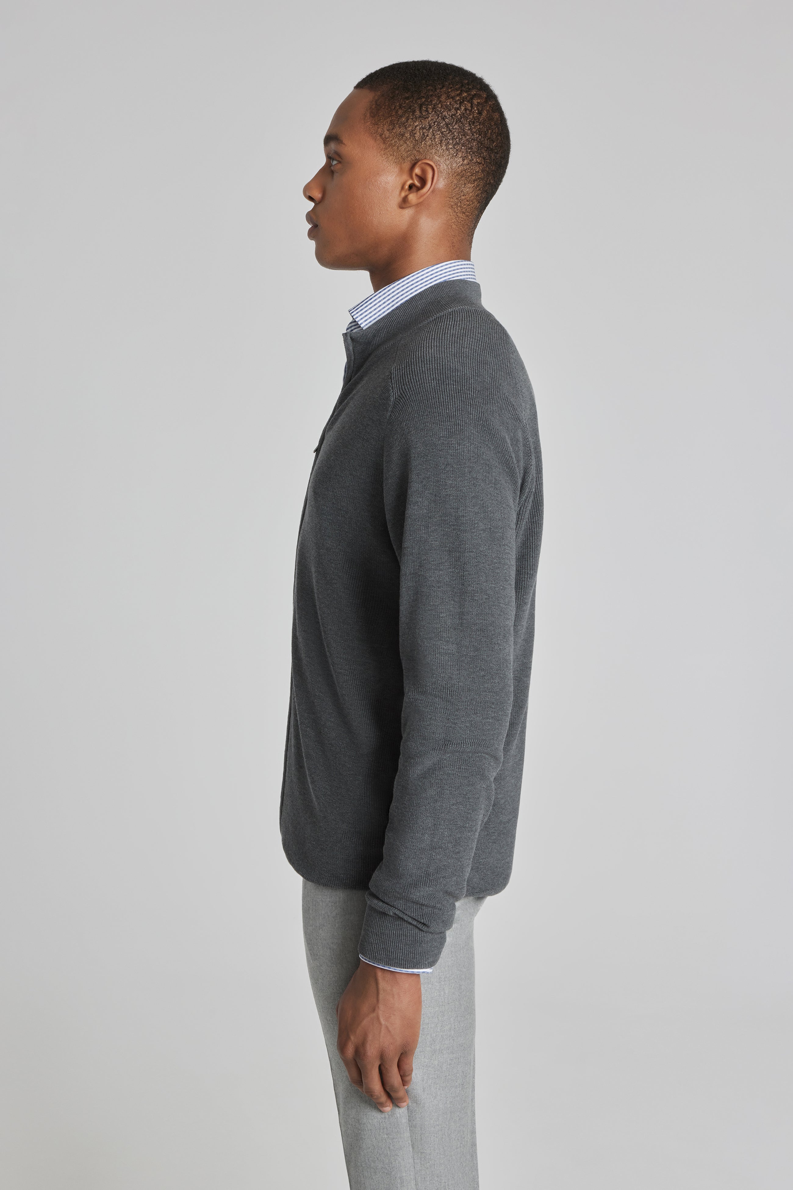 Alt view 4 Murray Solid Cotton and Silk Full Zip Sweater in Charcoal