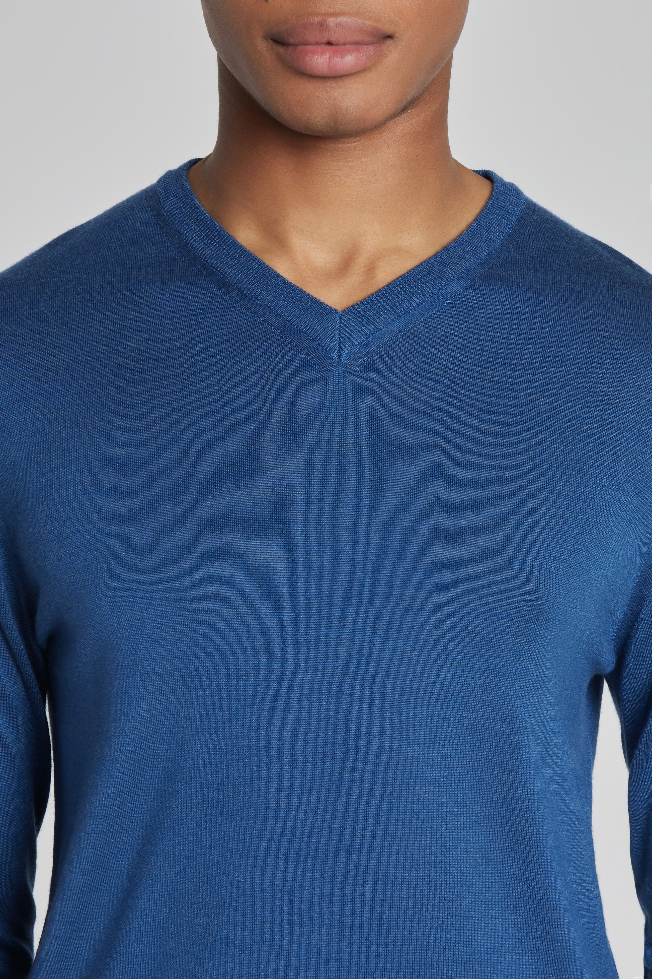 Ramezay Blue Wool, Silk and Cashmere V-Neck Sweater