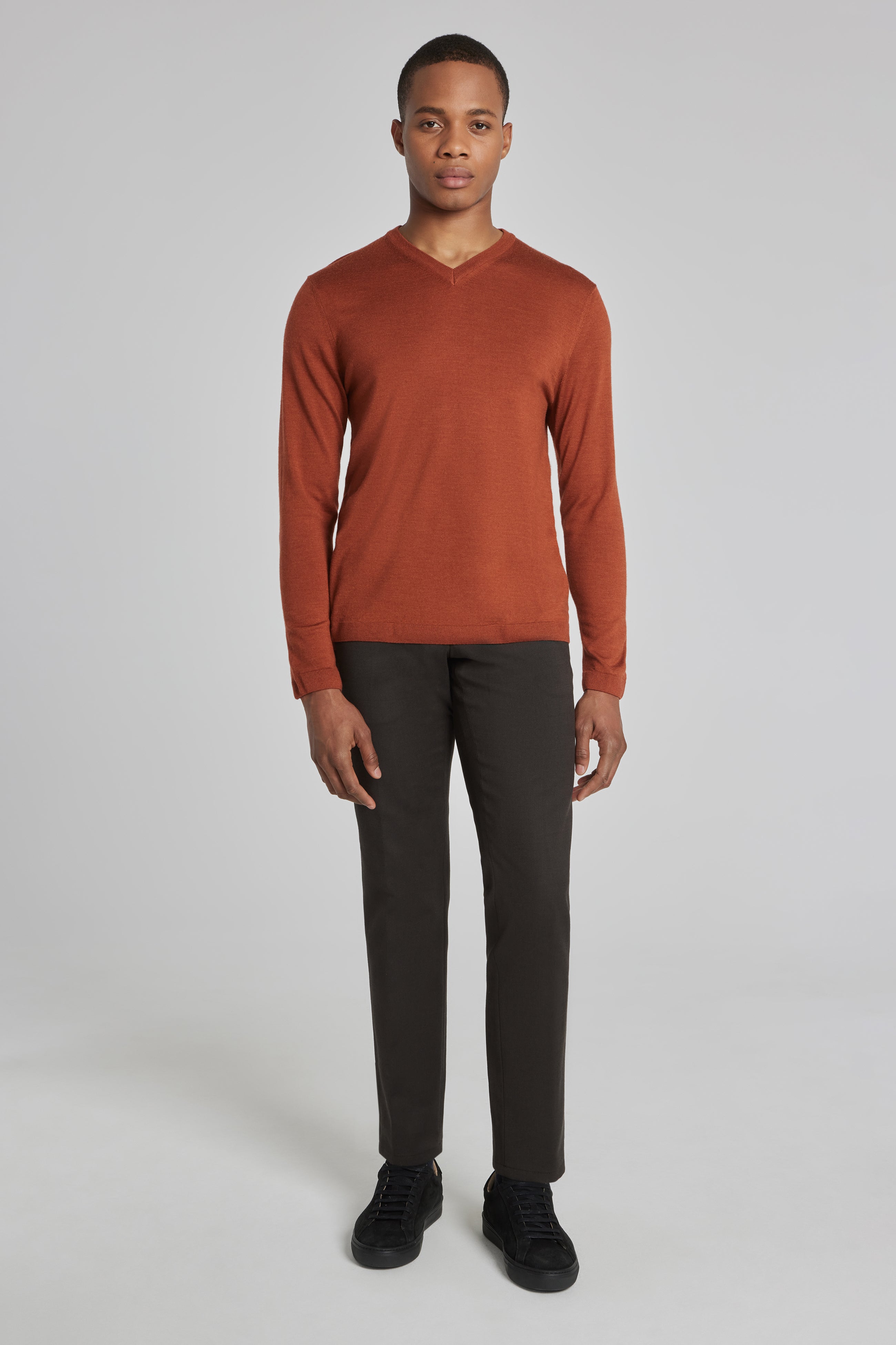 Ramezay Terracotta Wool, Silk and Cashmere V-Neck Sweater
