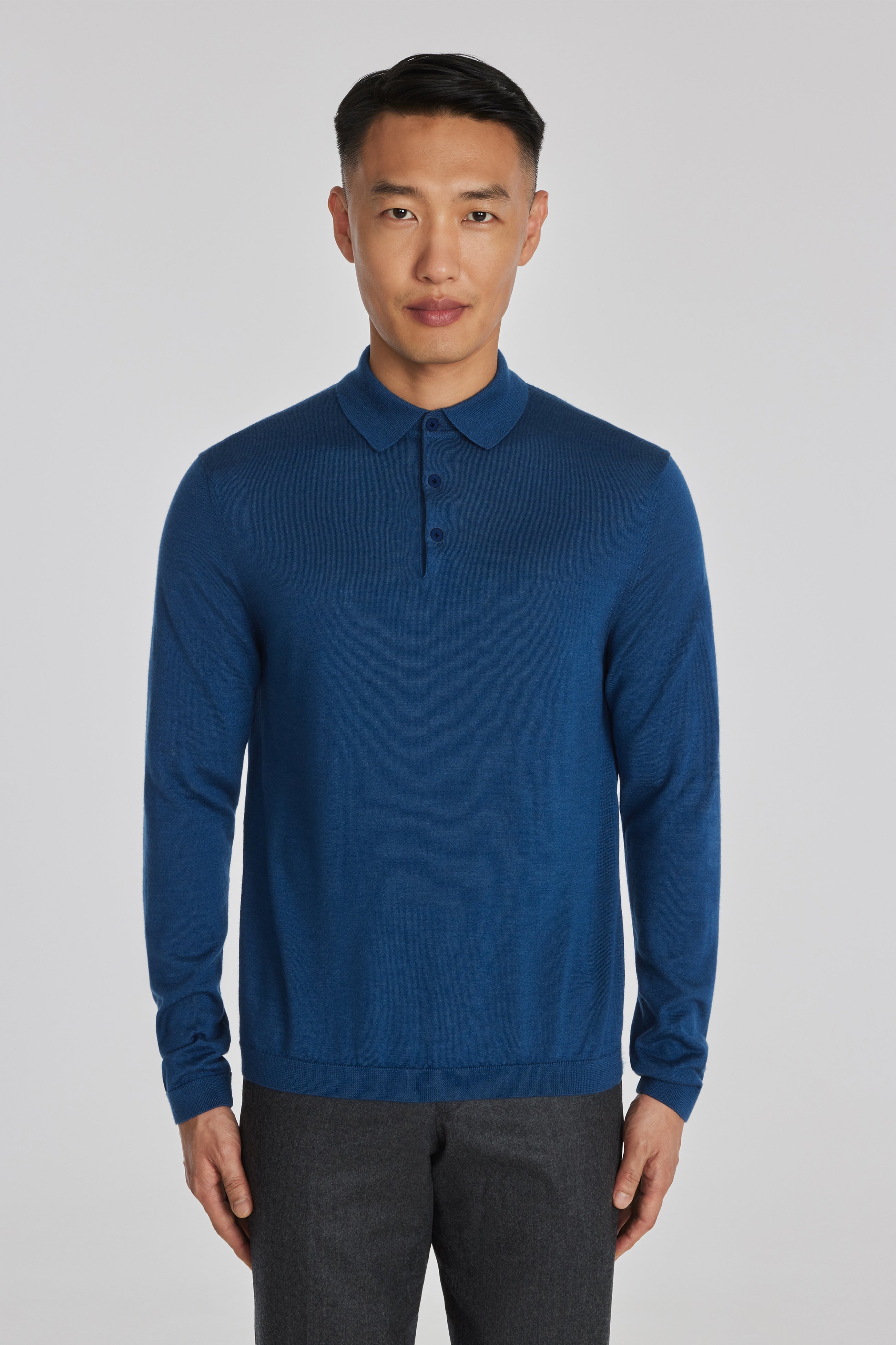 Alt view Redfern Wool, Silk and Cashmere Long Sleeve Polo in Blue
