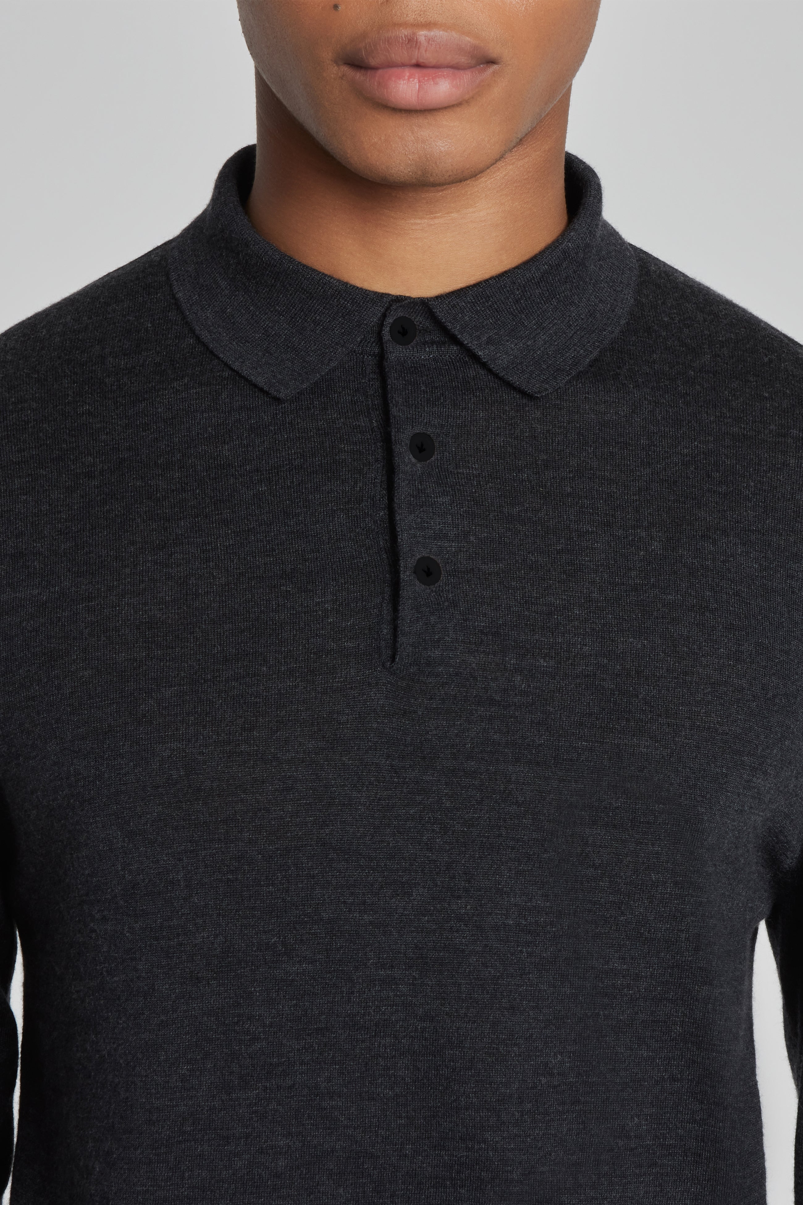 Alt view 2 Redfern Wool, Silk and Cashmere Long Sleeve Polo in Charcoal