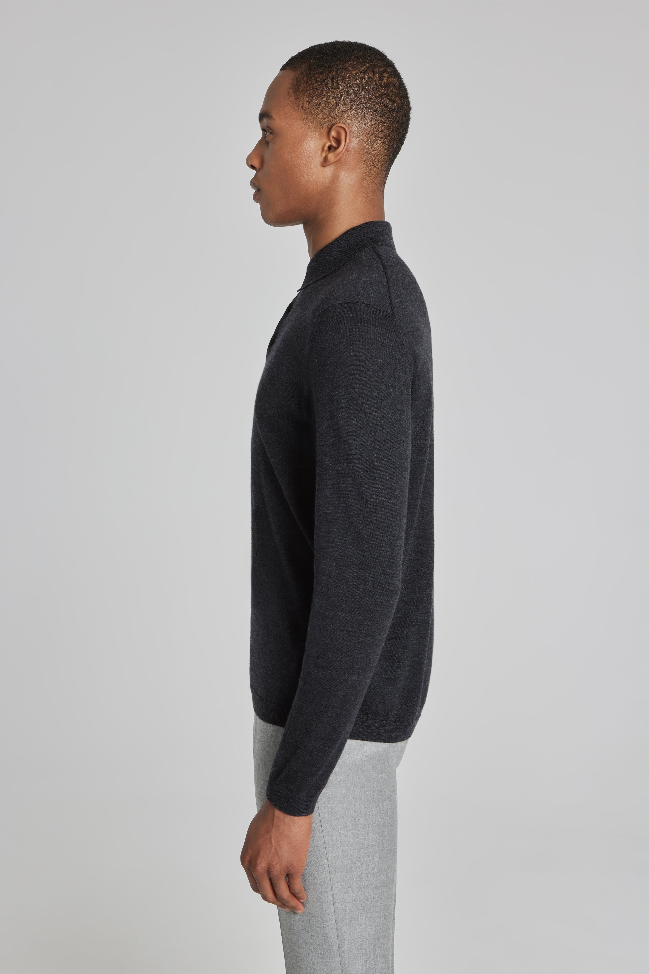 Alt view 4 Redfern Wool, Silk and Cashmere Long Sleeve Polo in Charcoal