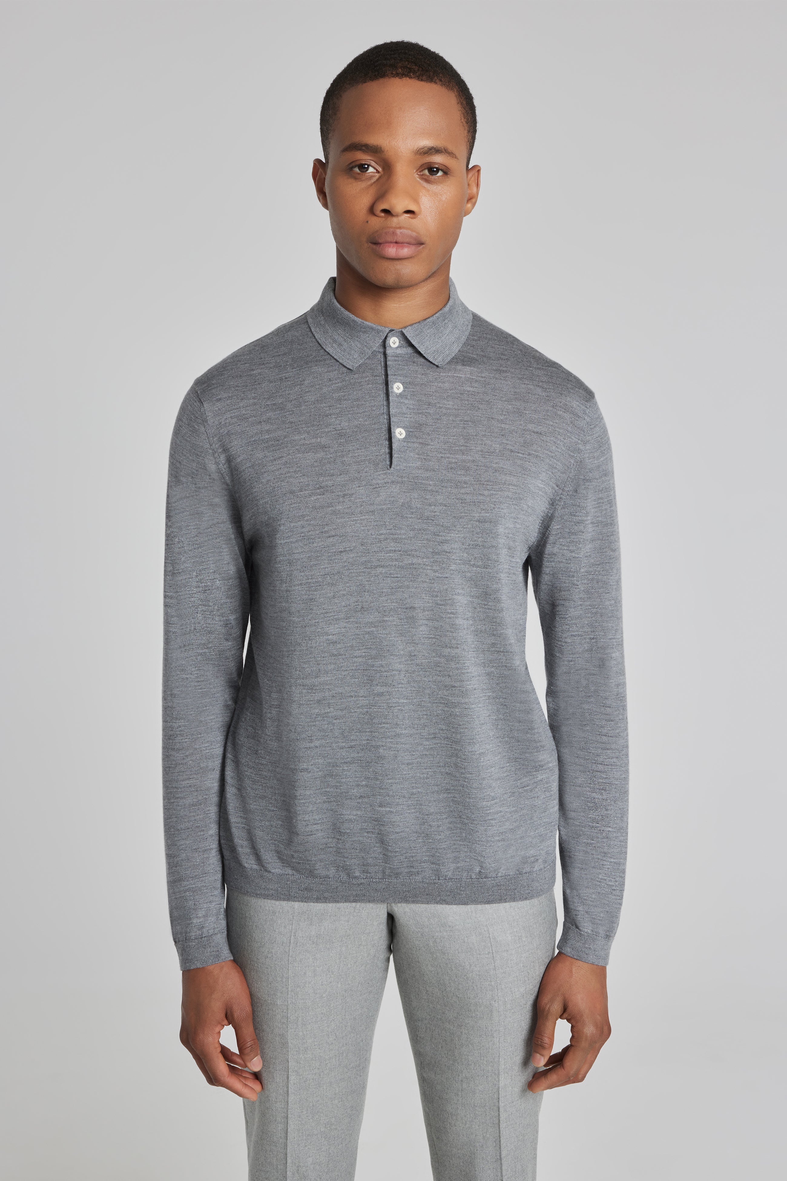Alt view Redfern Wool, Silk and Cashmere Long Sleeve Polo in Grey