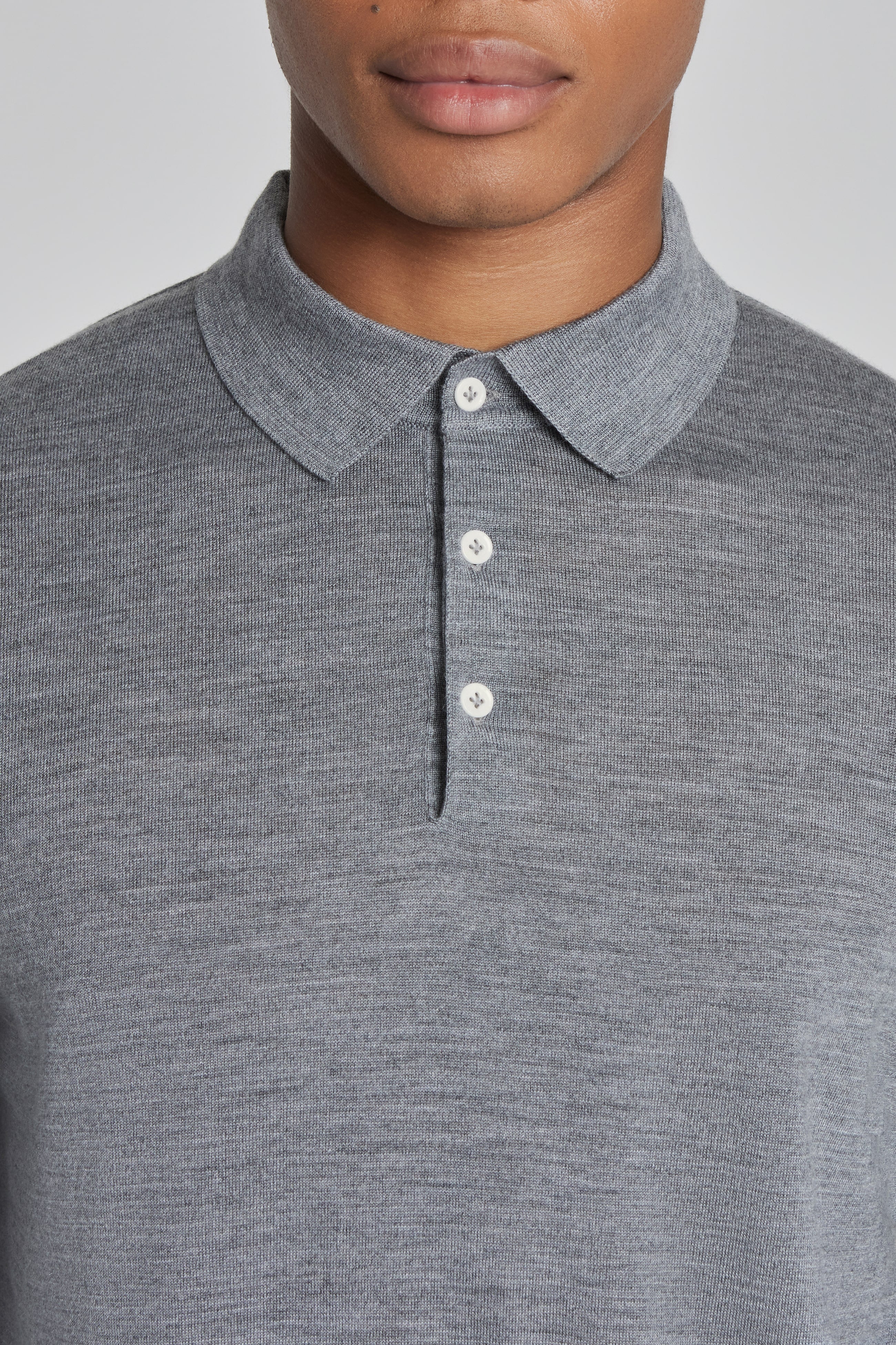 Alt view 1 Redfern Wool, Silk and Cashmere Long Sleeve Polo in Grey
