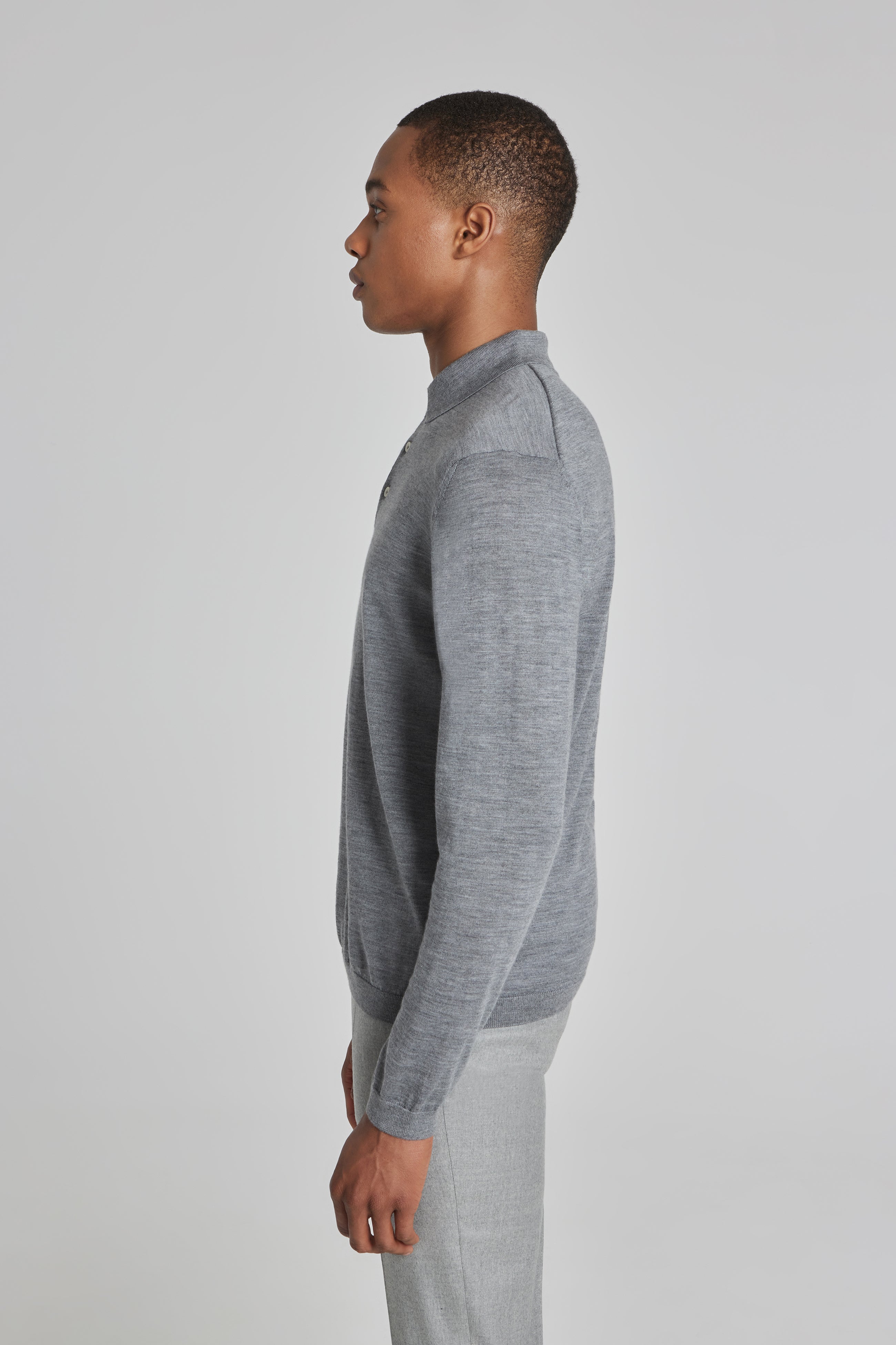 Alt view 3 Redfern Wool, Silk and Cashmere Long Sleeve Polo in Grey