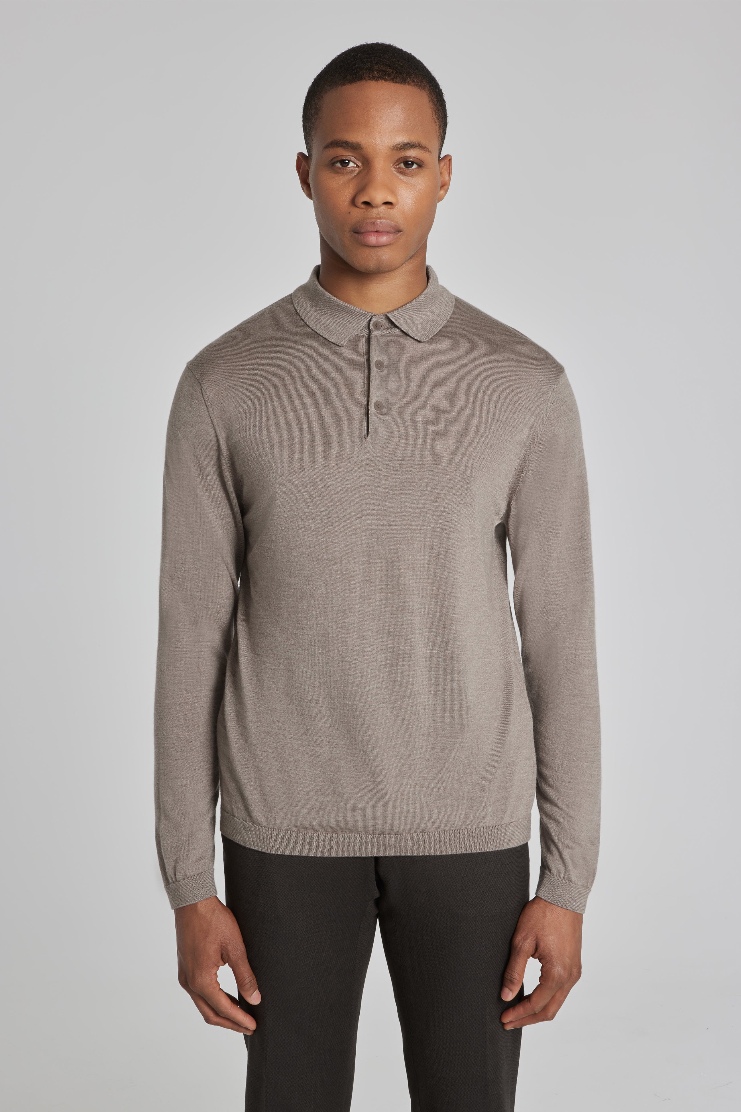 Alt view Redfern Wool, Silk and Cashmere Long Sleeve Polo in Tan