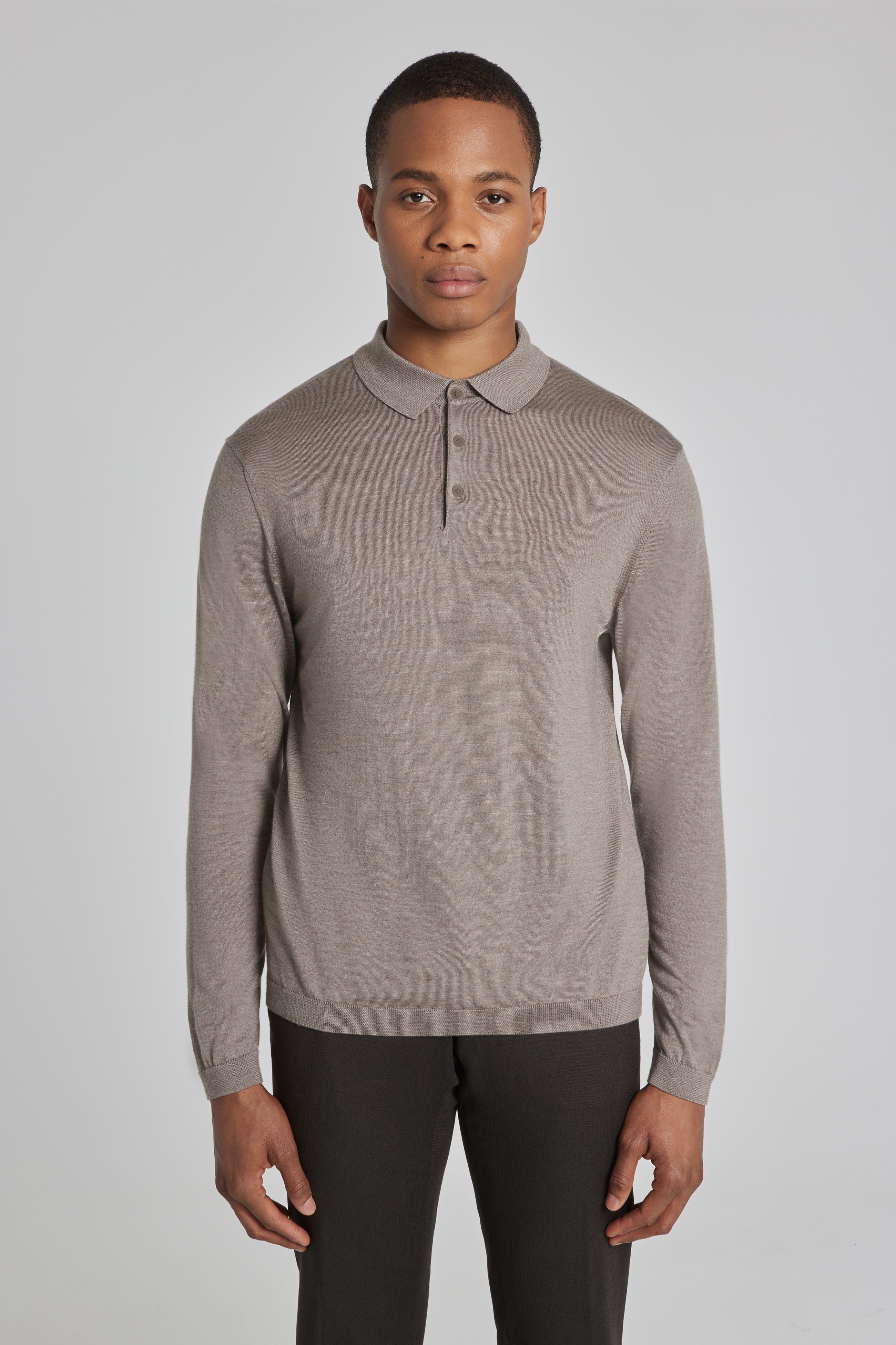 Image of Redfern Tan Wool, Silk and Cashmere Long Sleeve Polo-Jack Victor
