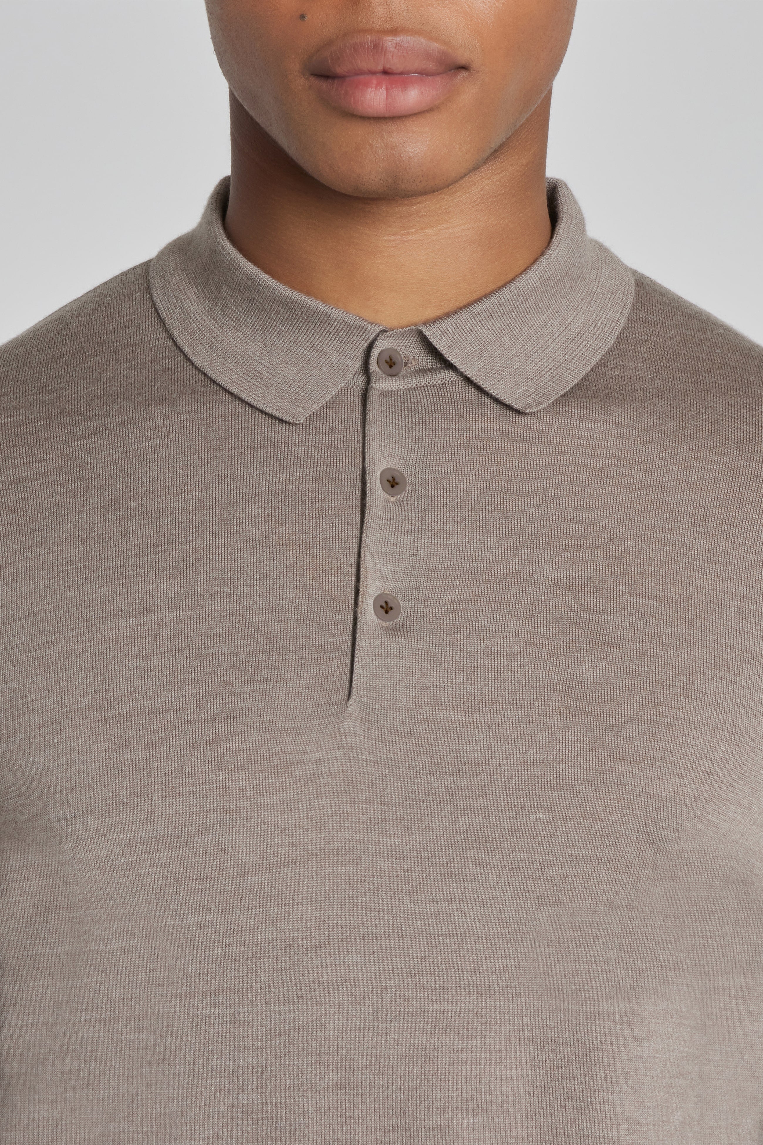 Alt view 1 Redfern Wool, Silk and Cashmere Long Sleeve Polo in Tan