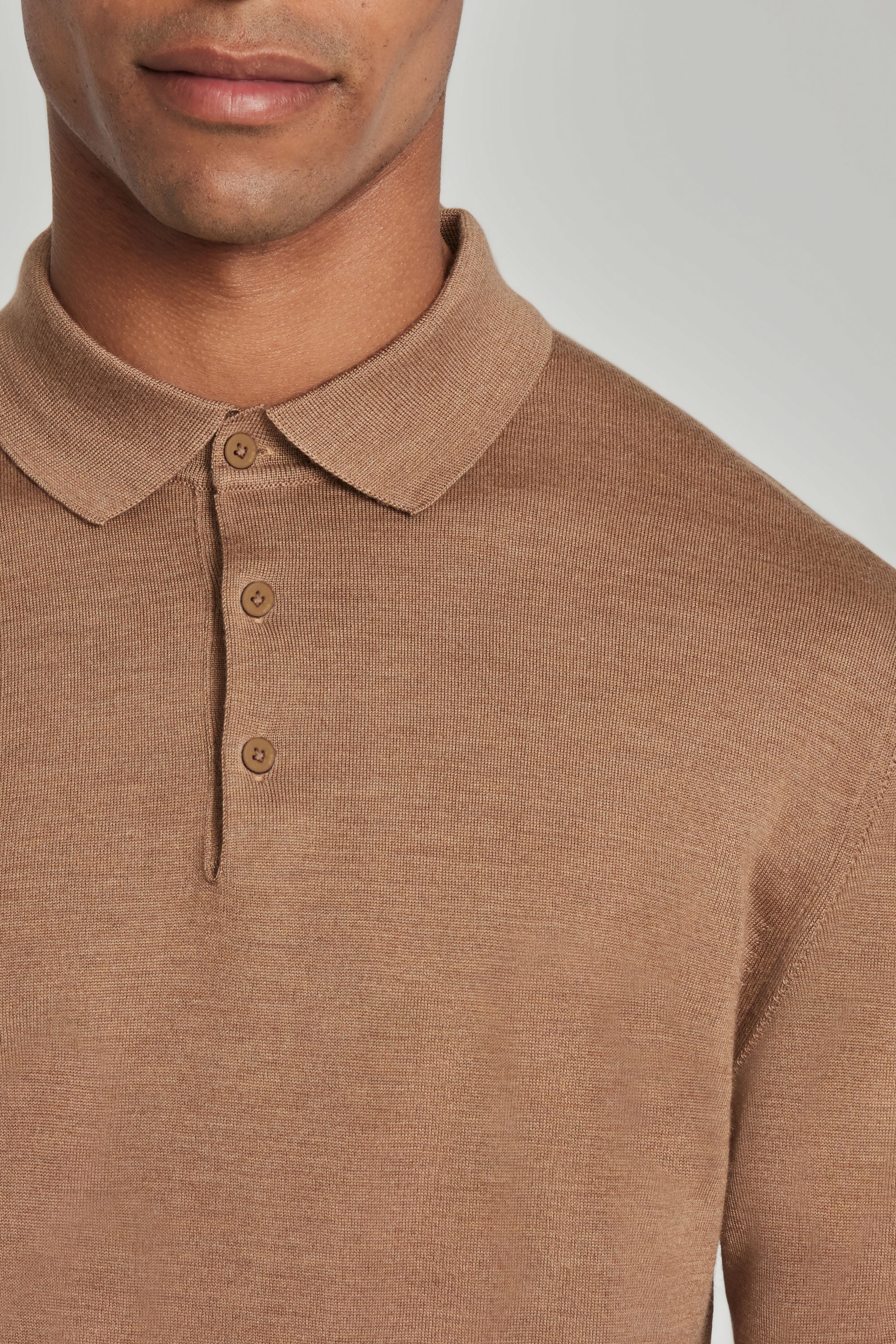 Alt view 1 Redfern Wool, Silk and Cashmere Long Sleeve Polo in Vicuna
