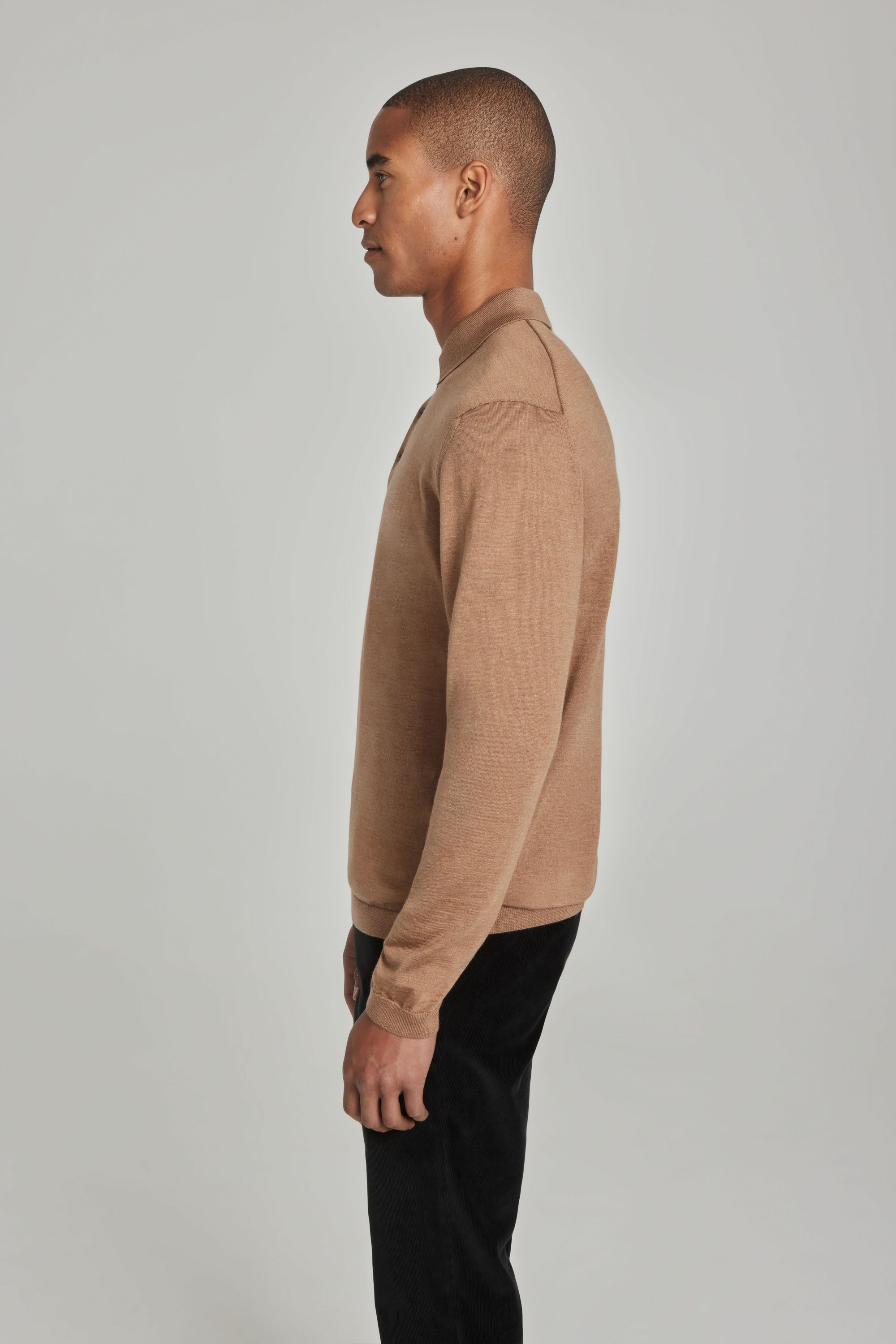 Alt view 4 Redfern Wool, Silk and Cashmere Long Sleeve Polo in Vicuna