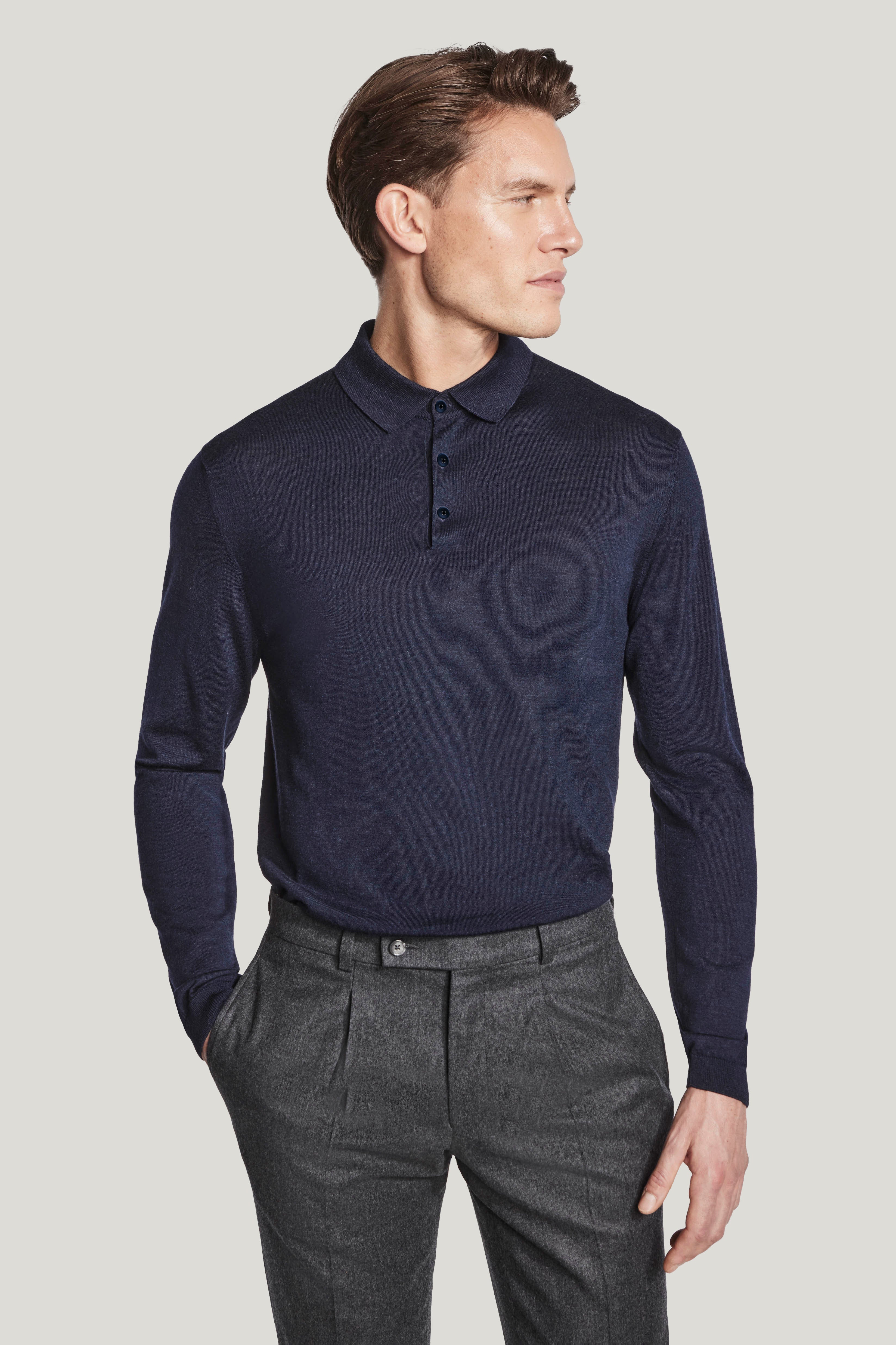 Alt view Navy Long-Sleeve Polo