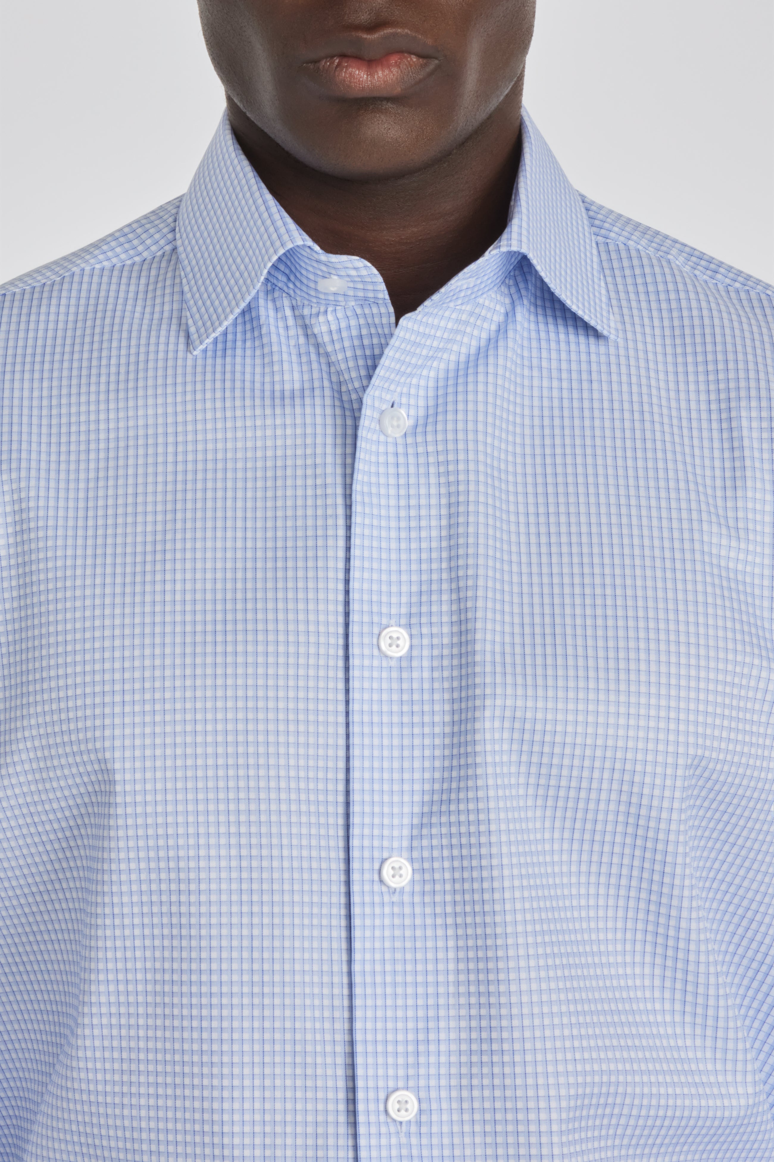 Alt view 1 Box Check Cotton Dress Shirt in Blue and White