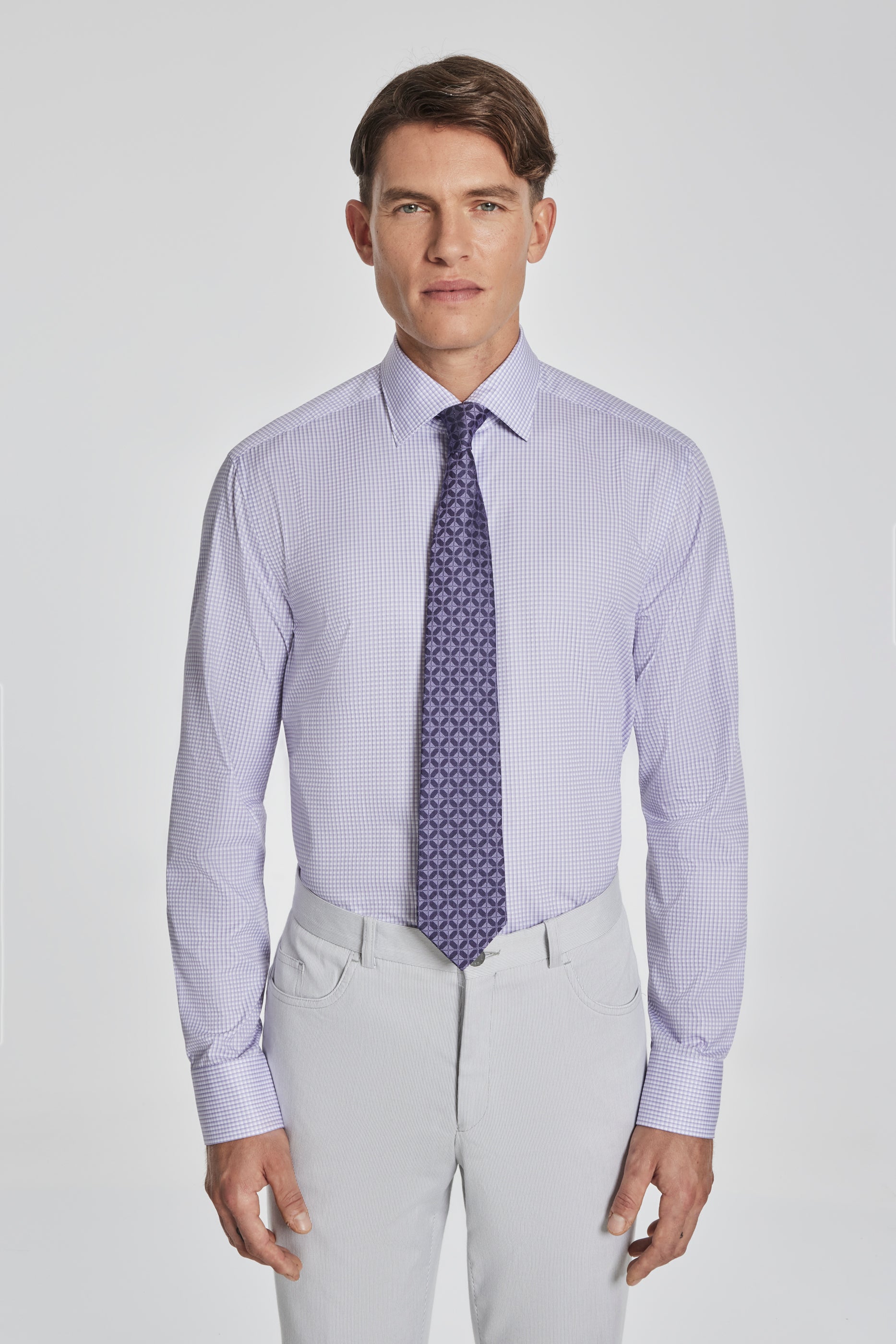 Alt view 2 Box Check Cotton Dress Shirt in Lilac