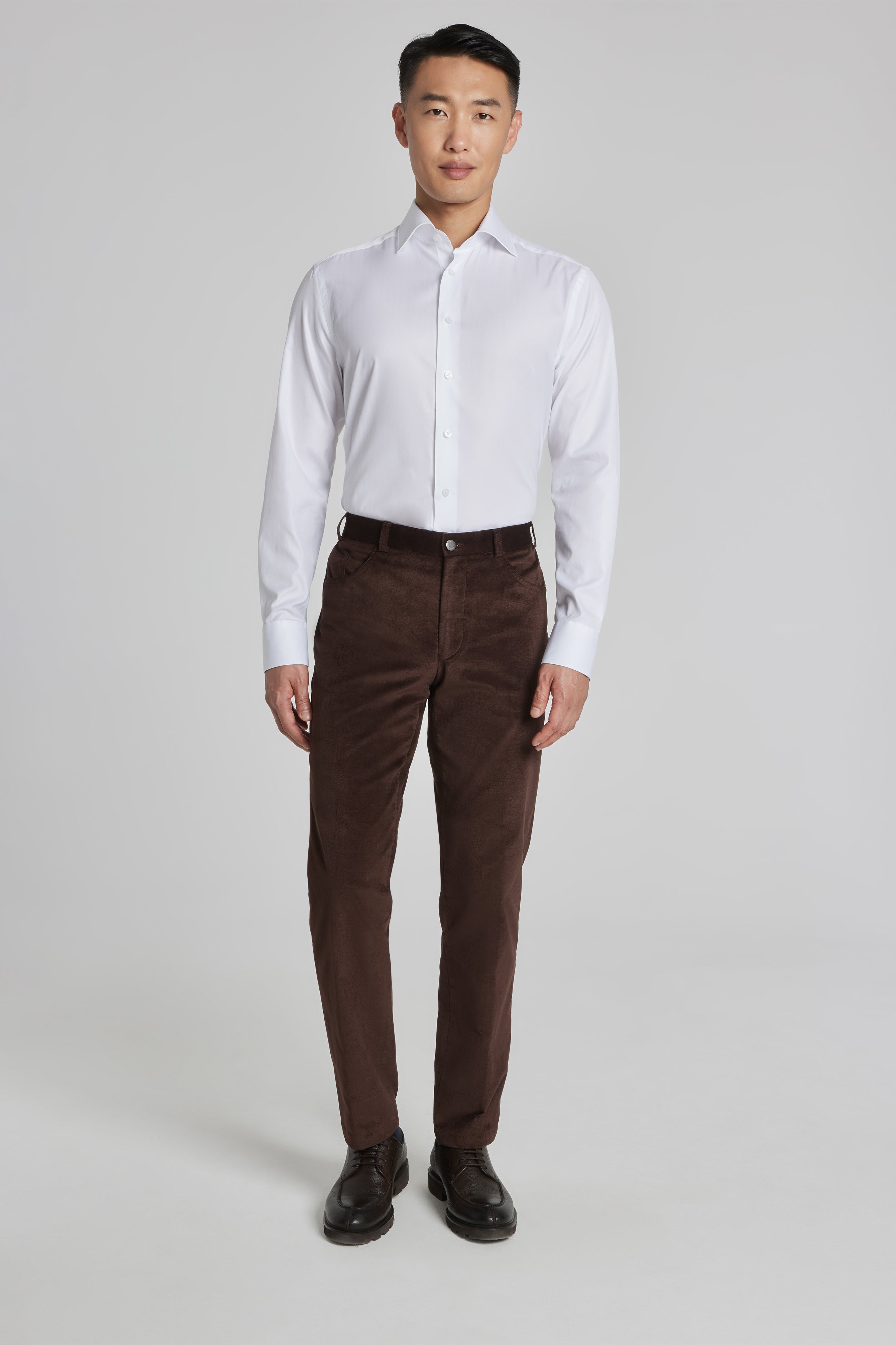 Aldam White Micro Herringbone Cotton Dress Shirt