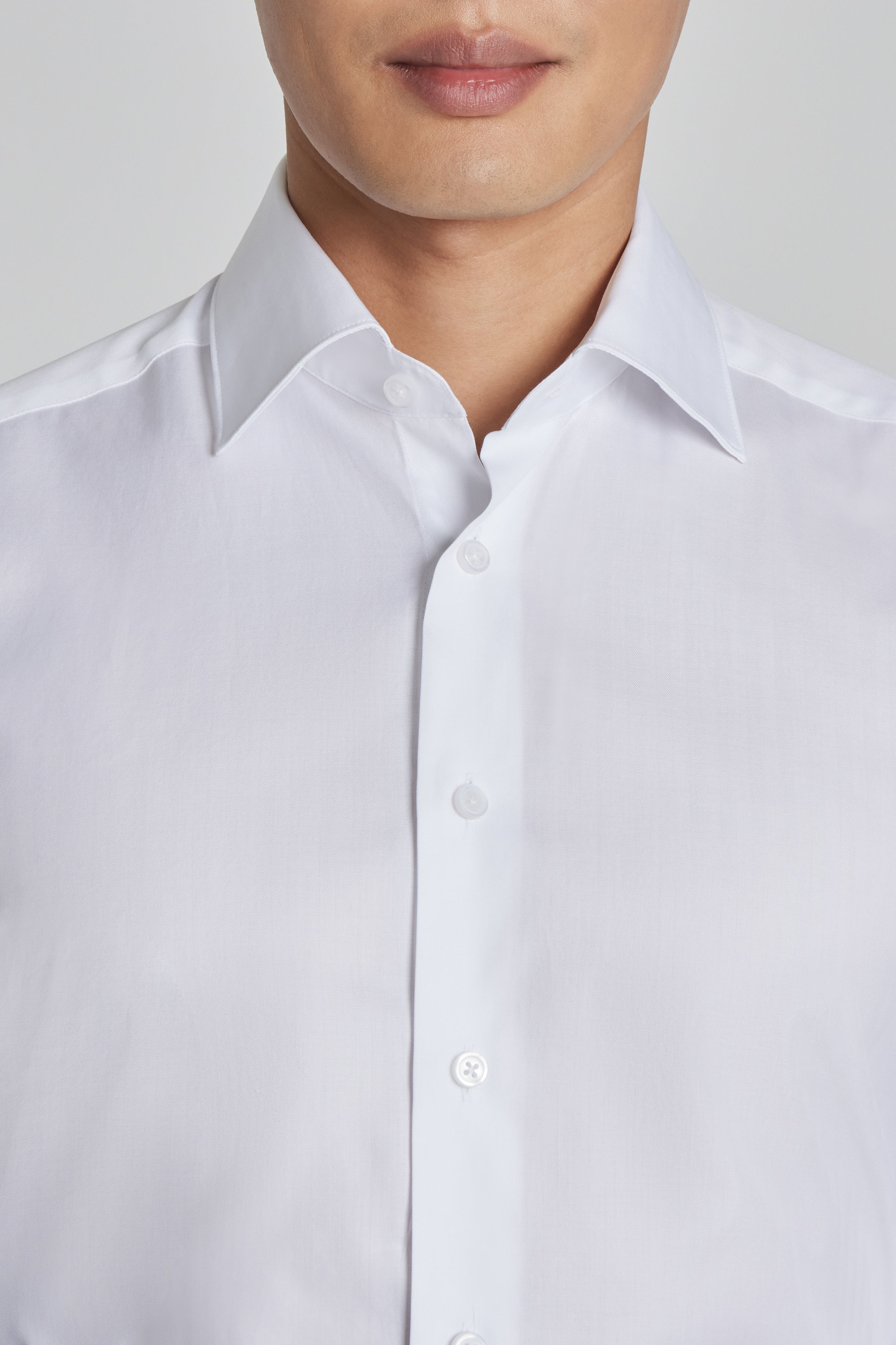 Aldam White Micro Herringbone Cotton Dress Shirt