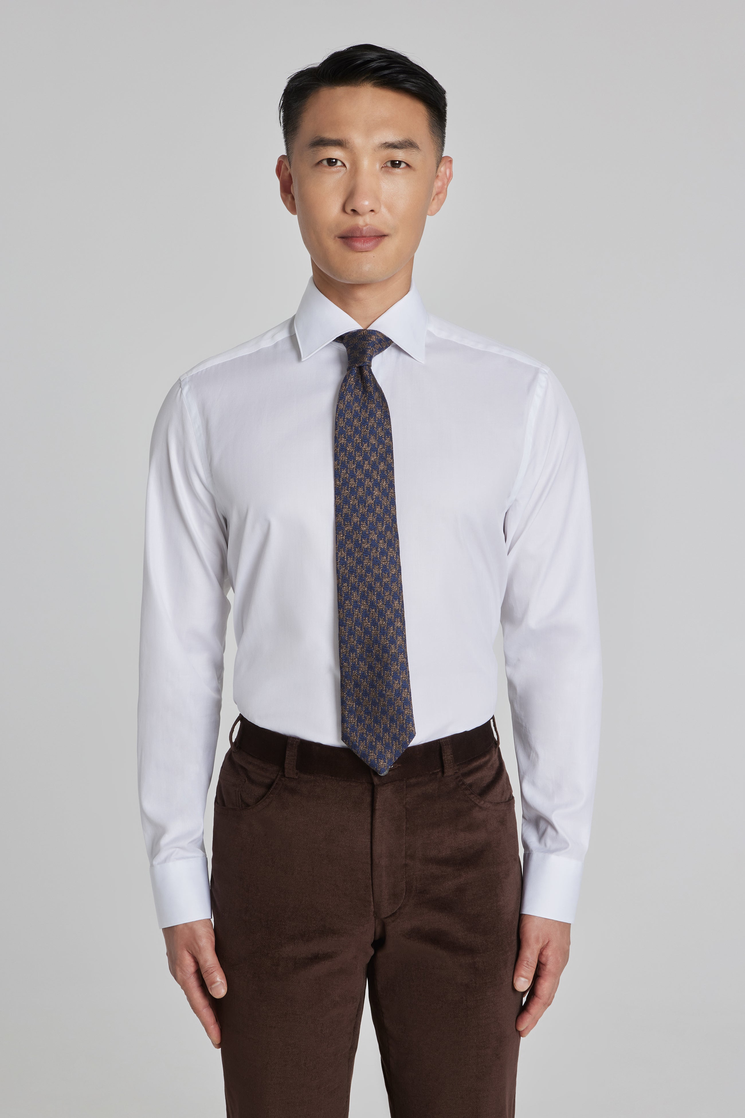 Aldam White Micro Herringbone Cotton Dress Shirt