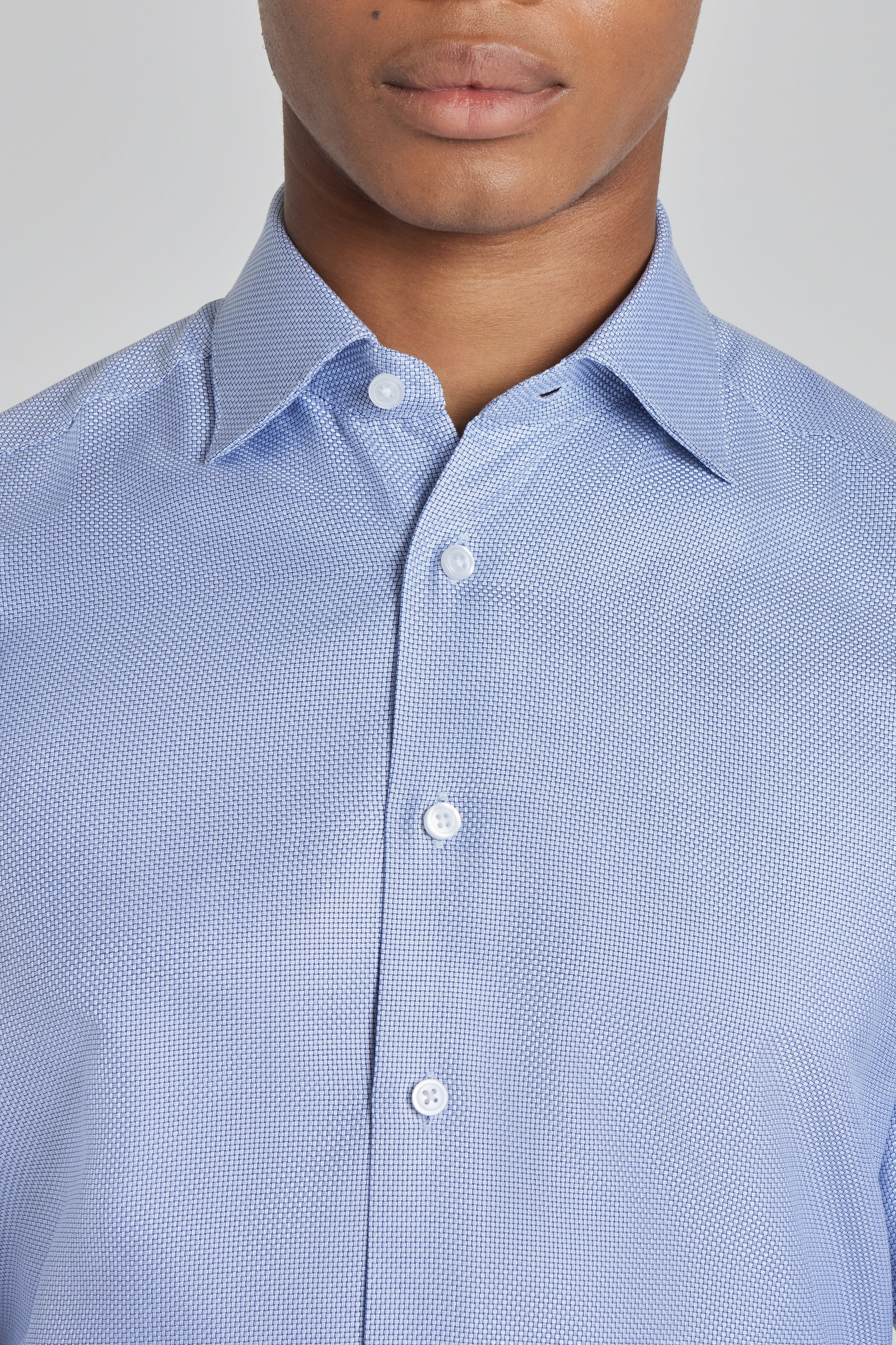 Parkman Sky Blue Geometric Weave Cotton Dress Shirt