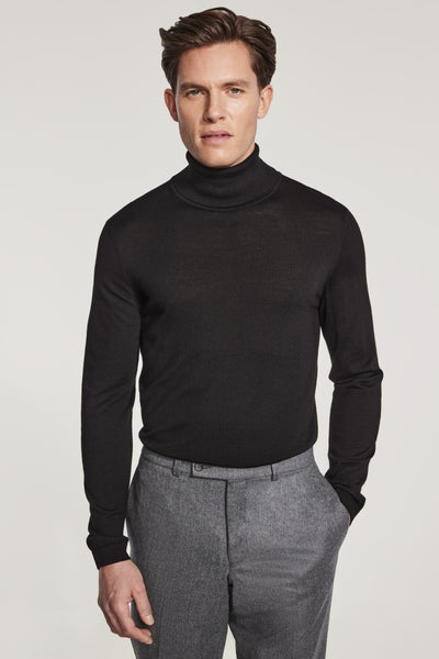 Black Turtleneck Wool Silk and Cashmere Jack Victor