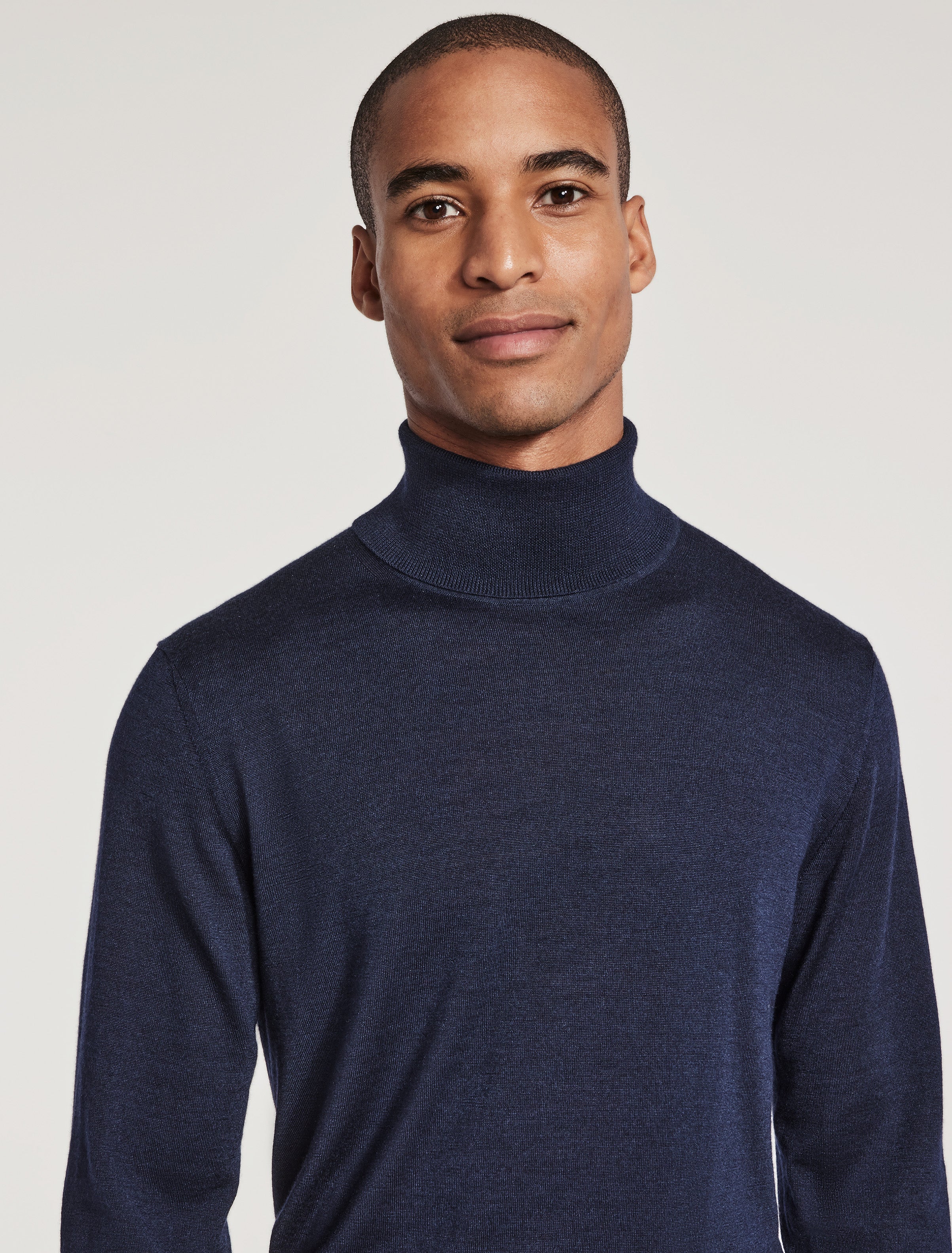 Navy Roll Neck Wool, Silk, and Cashmere Jack Victor