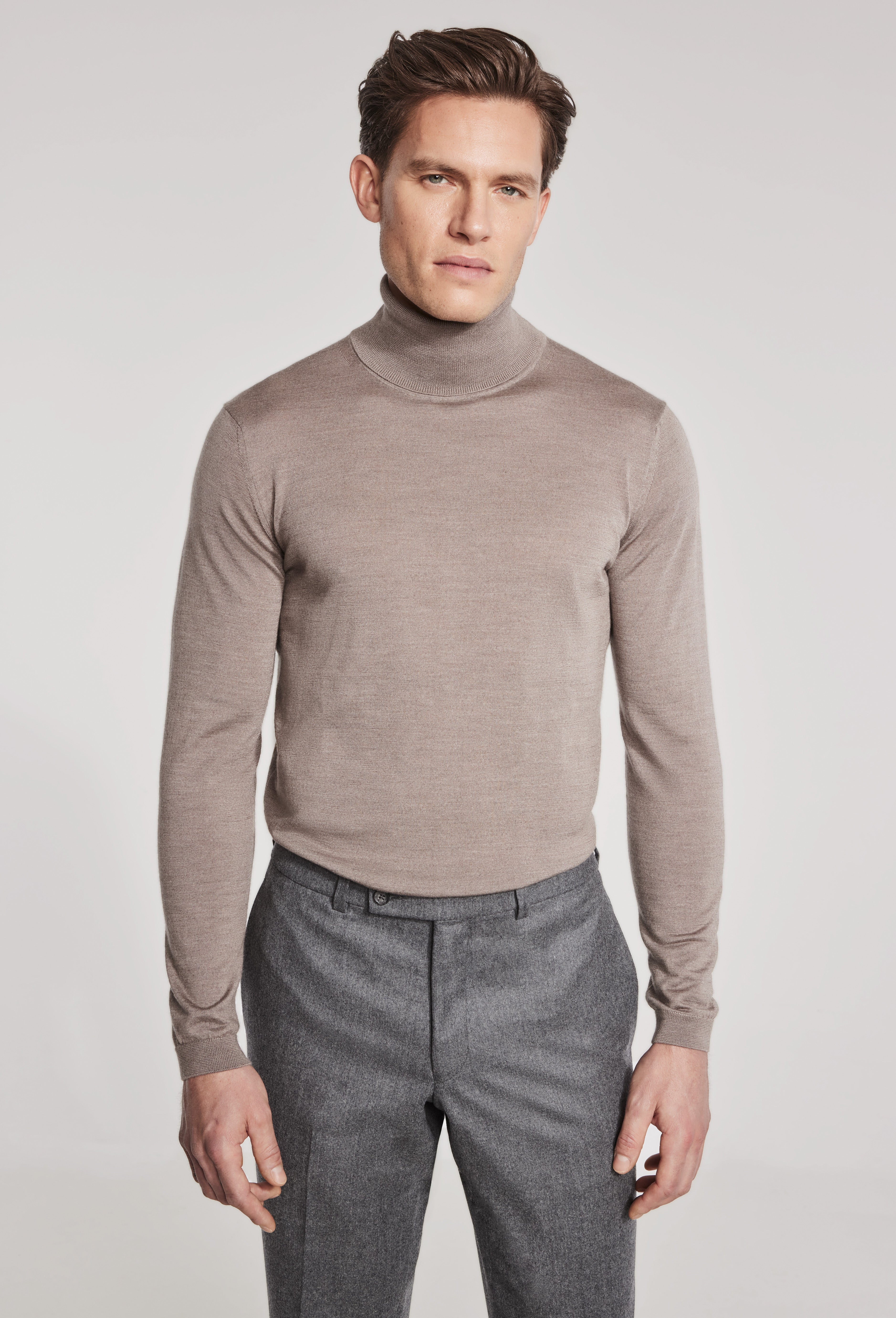 Alt view Tan Roll Neck