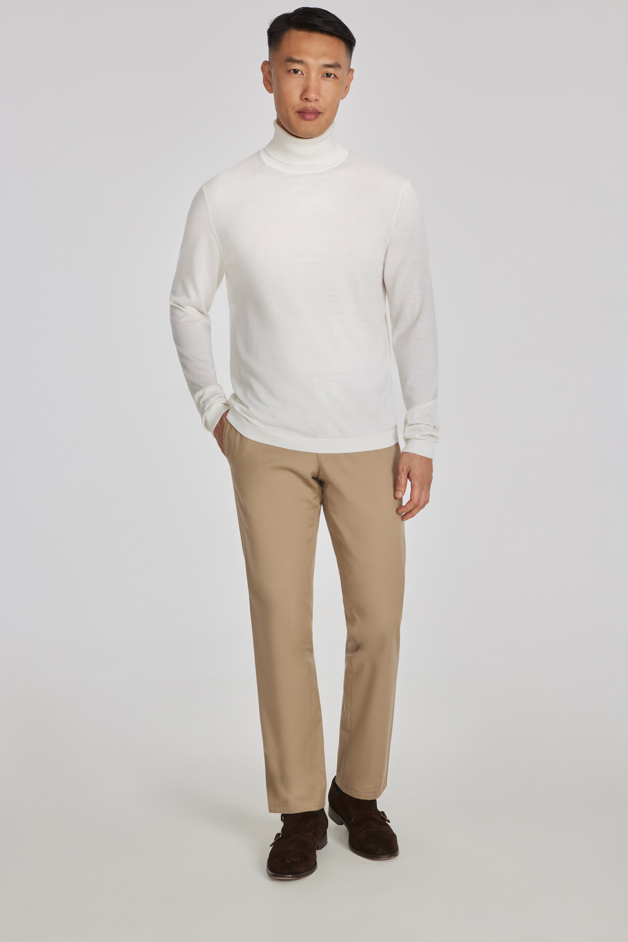 Felix Ecru Solid Wool, Silk and Cashmere Turtleneck