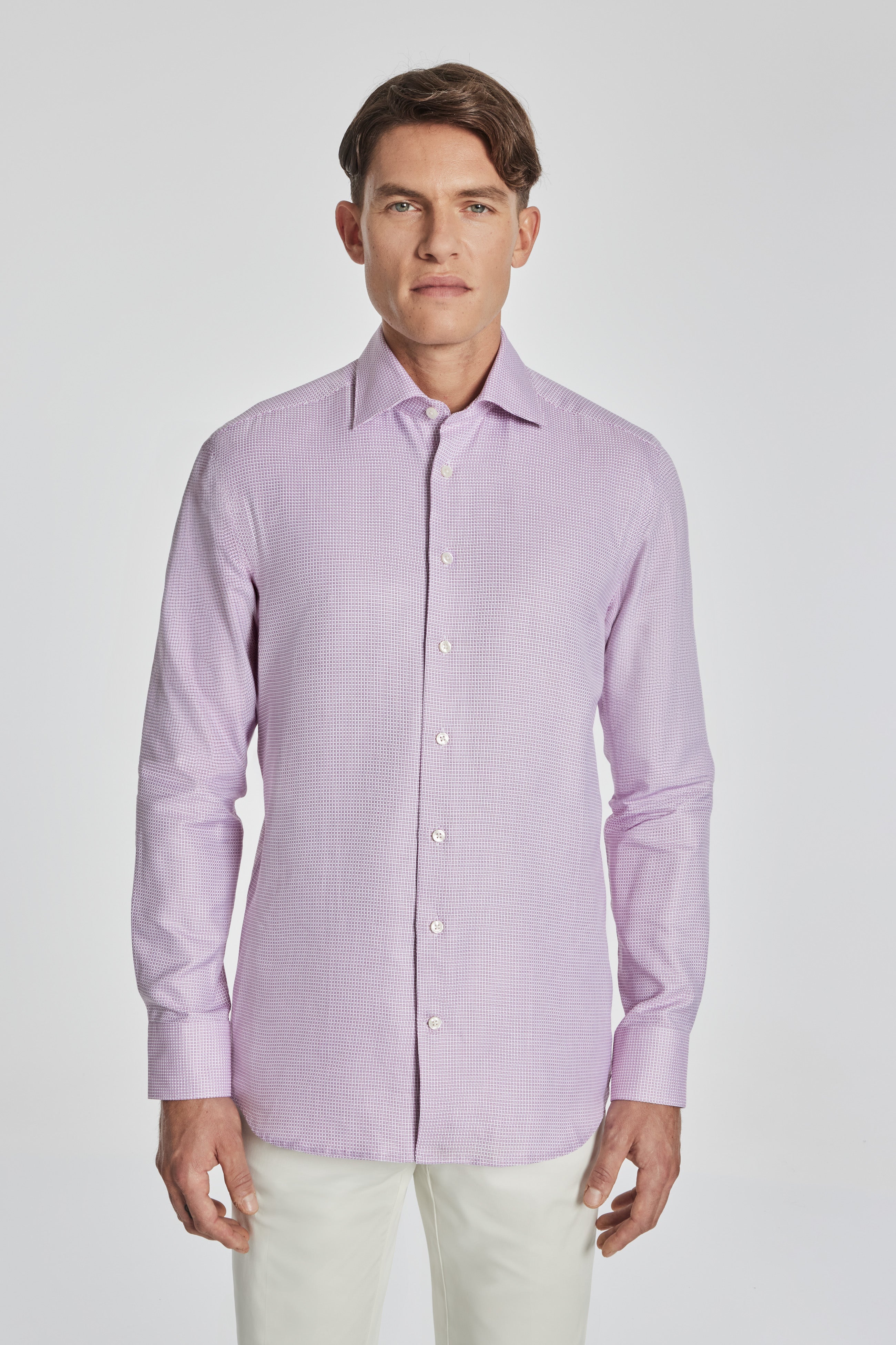 Alt view 7 Geometric Weave Cotton Dress Shirt in Purple