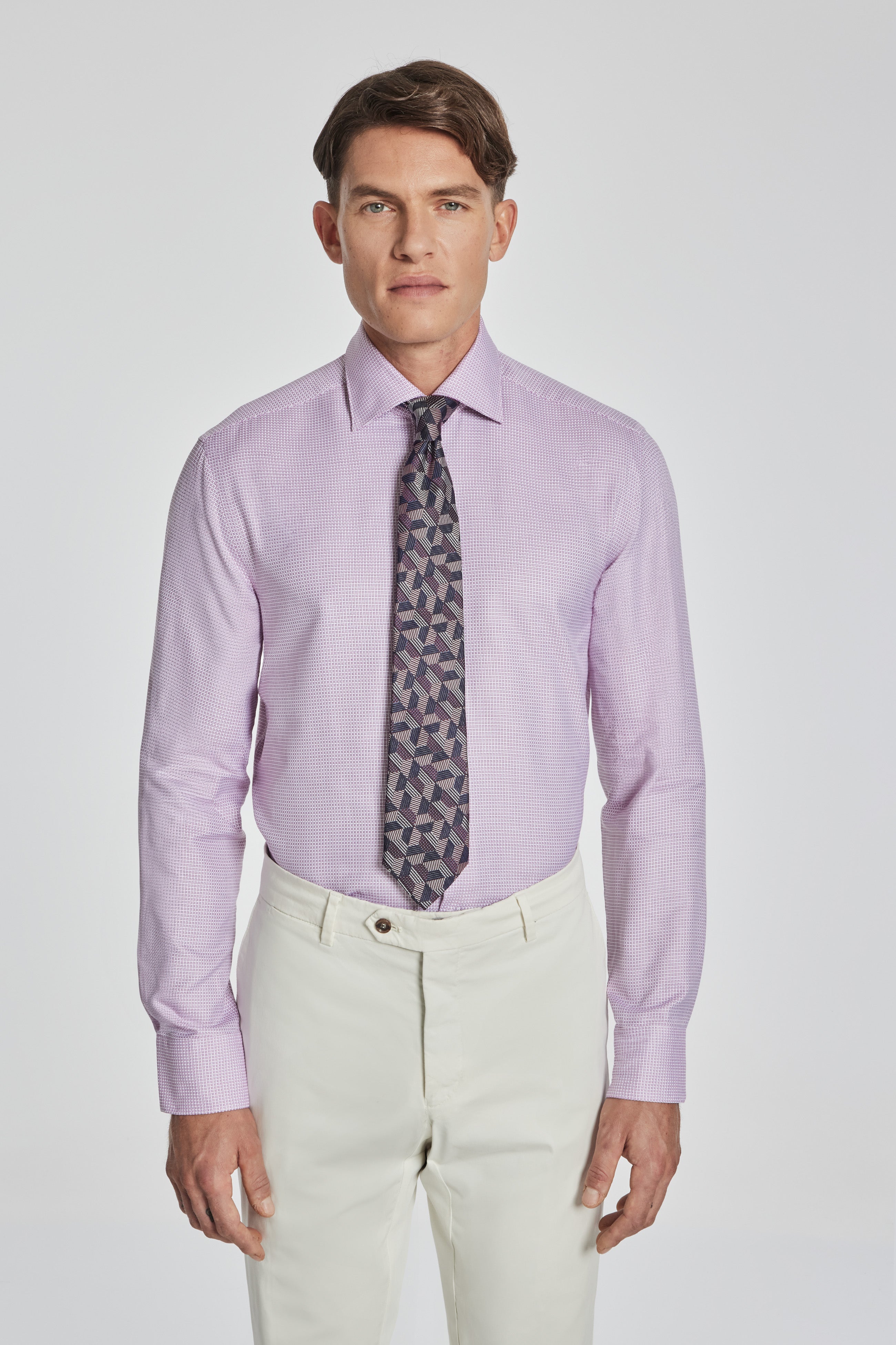 Alt view Geometric Weave Cotton Dress Shirt in Purple
