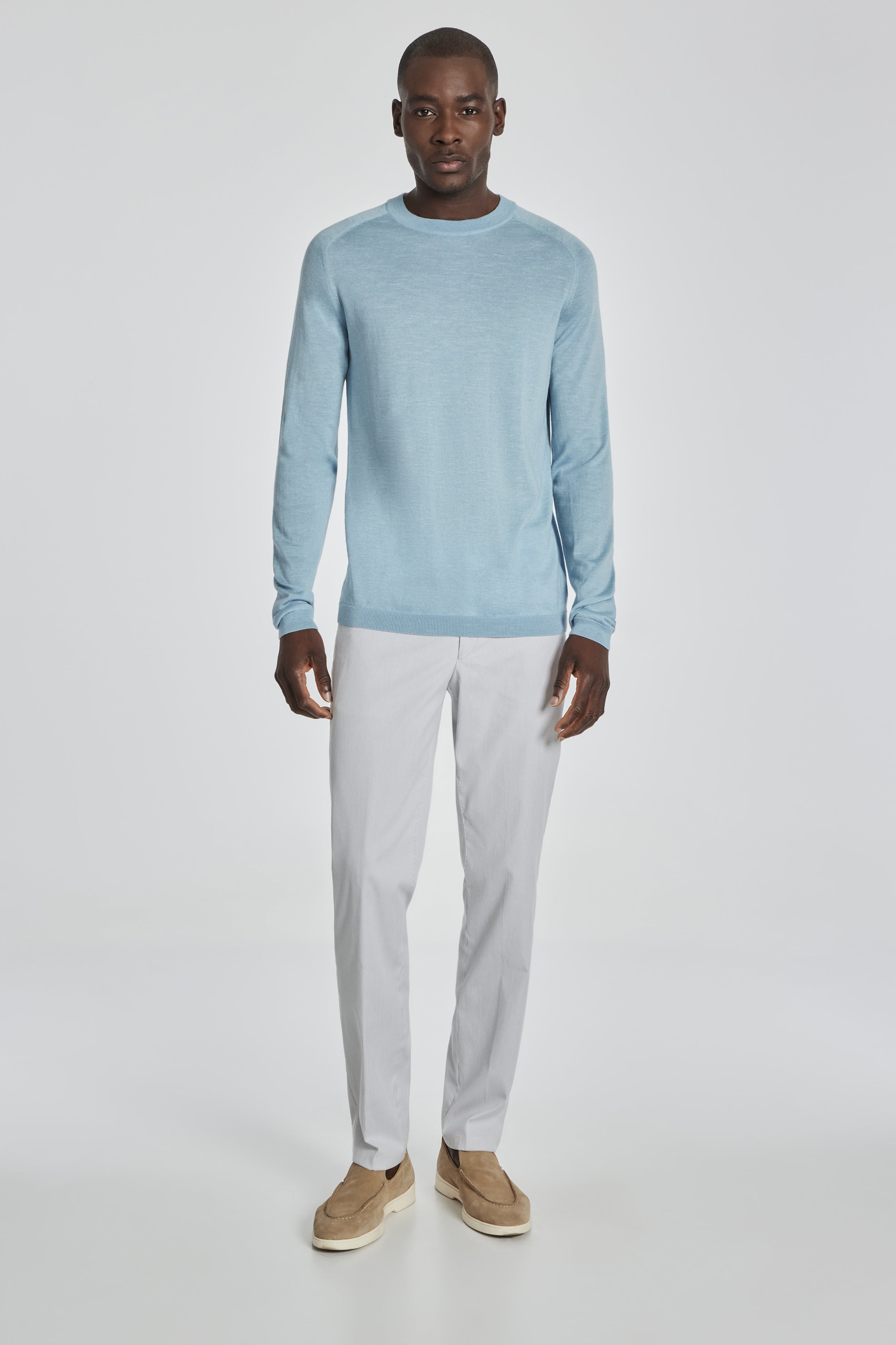 Alt view 5 Bailey Solid Merino Wool, Silk and Linen Long Sleeve Crew in Sky Blue