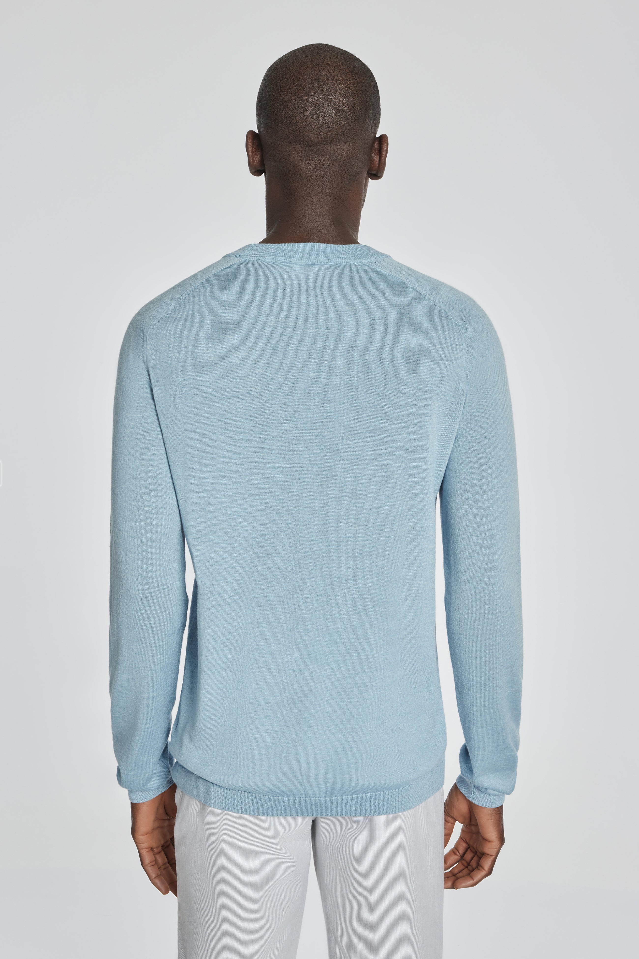 Alt view 3 Bailey Solid Merino Wool, Silk and Linen Long Sleeve Crew in Sky Blue