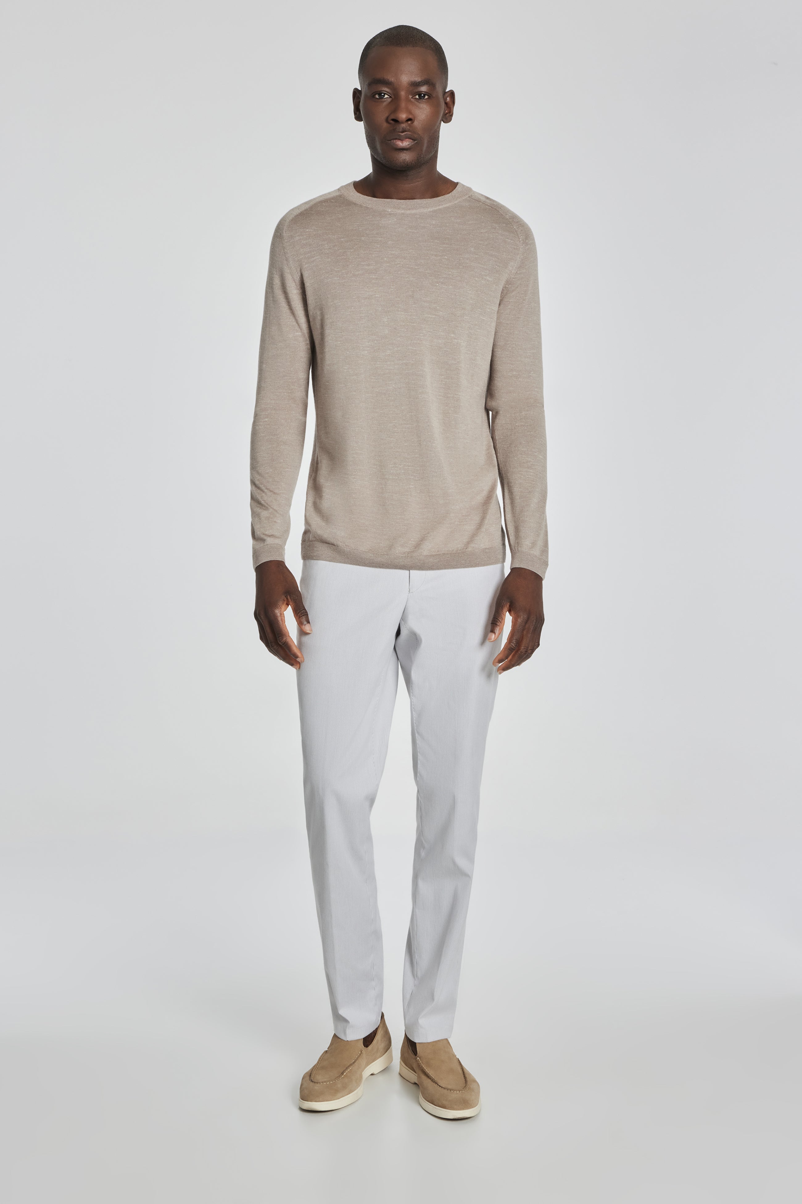 Alt view 5 Bailey Solid Merino Wool, Silk and Linen Long Sleeve Crew in Tan