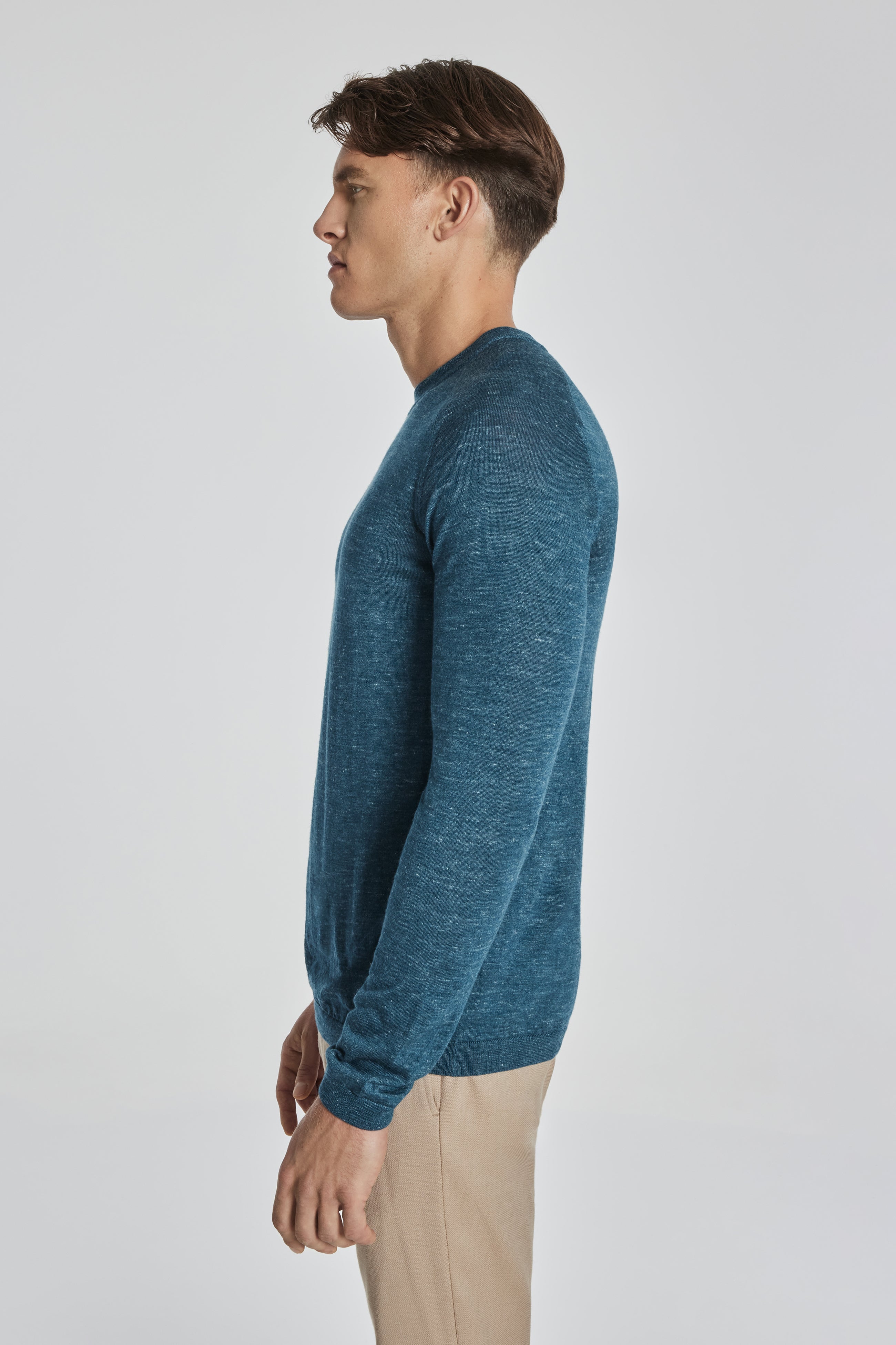 Alt view 2 Bailey Solid Merino Wool, Silk and Linen Long Sleeve Crew in Teal