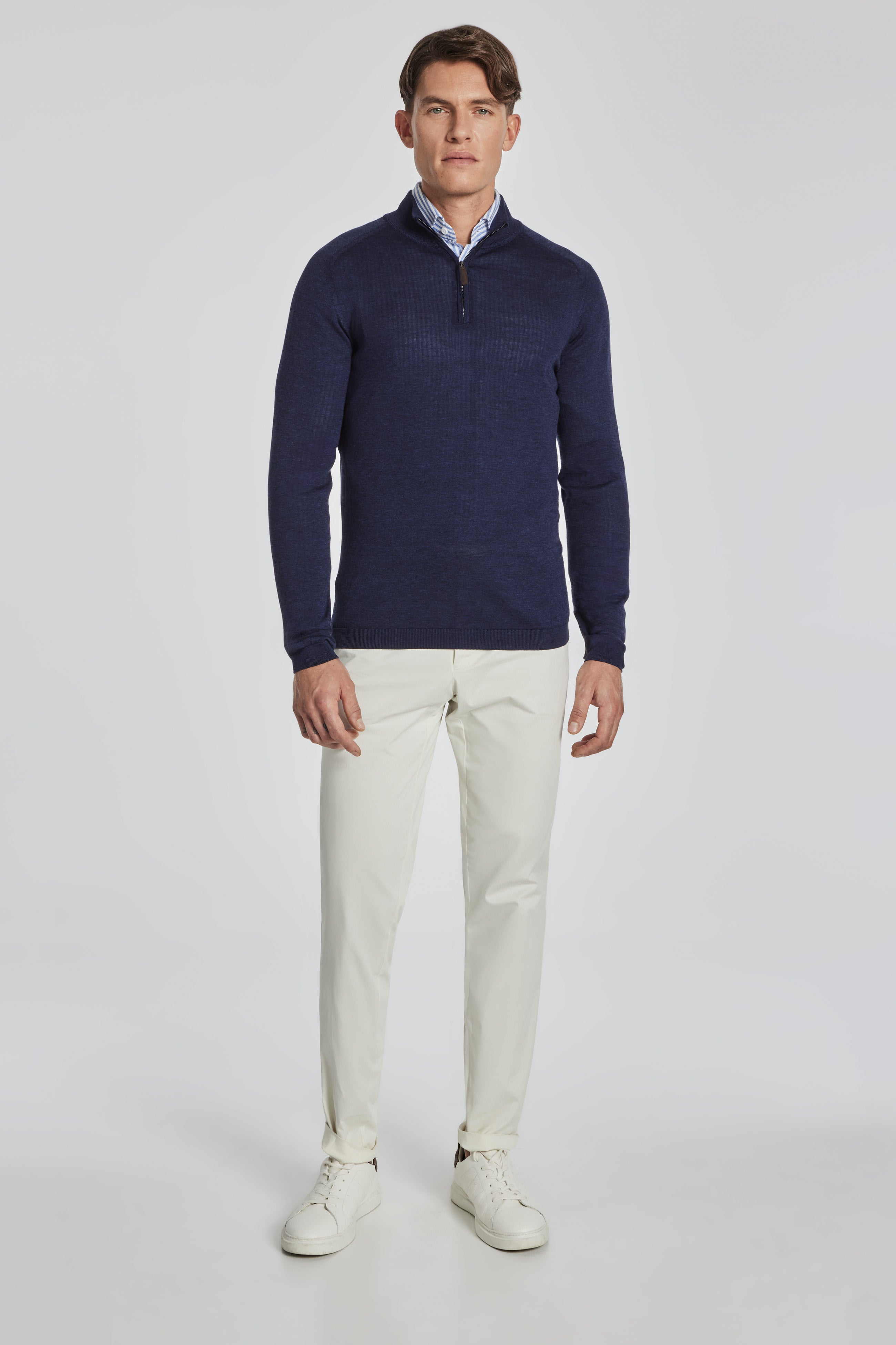 Alt view 5 SetiCo Solid Cotton and Silk Quarter Zip Sweater in Navy