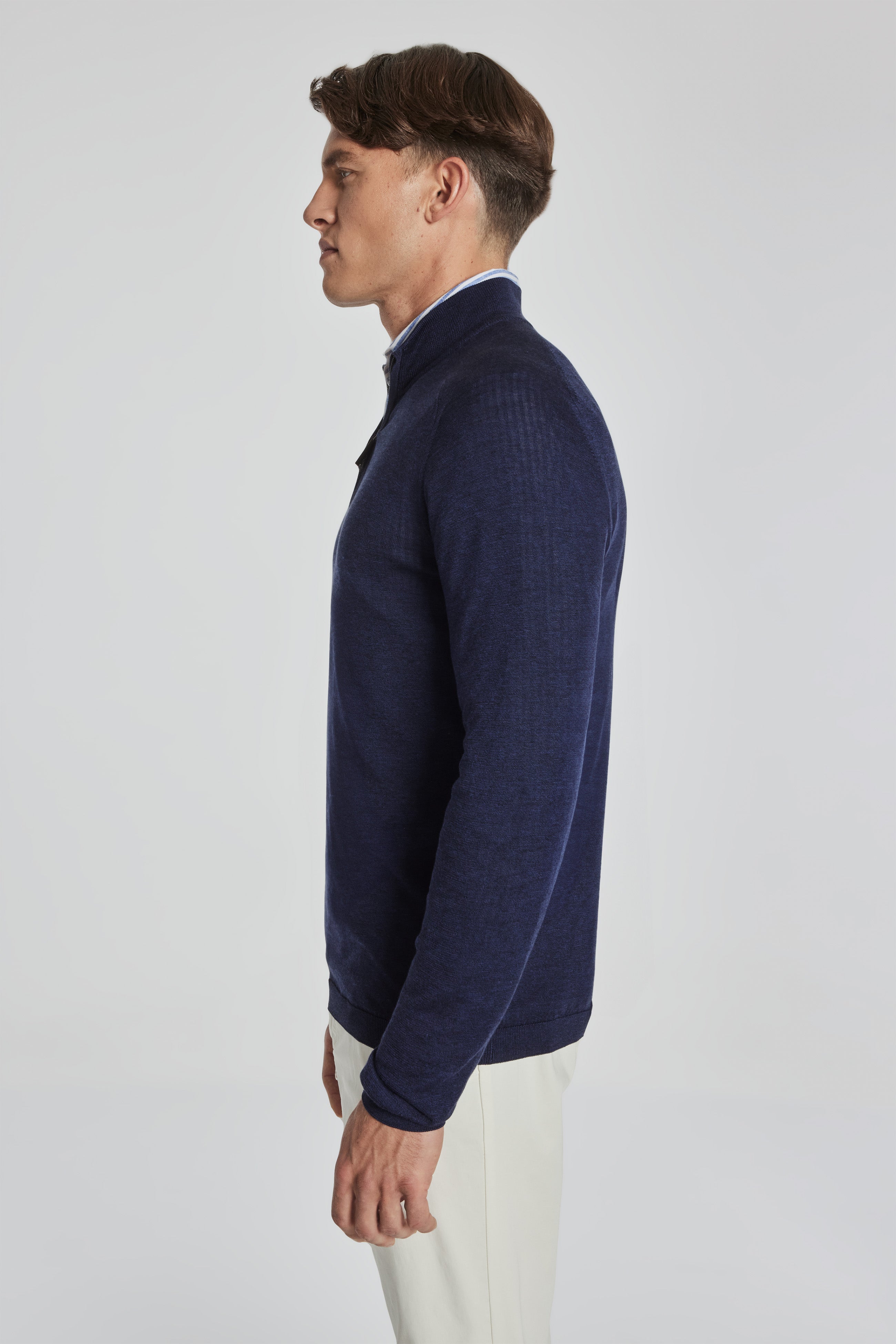 Alt view 2 SetiCo Solid Cotton and Silk Quarter Zip Sweater in Navy