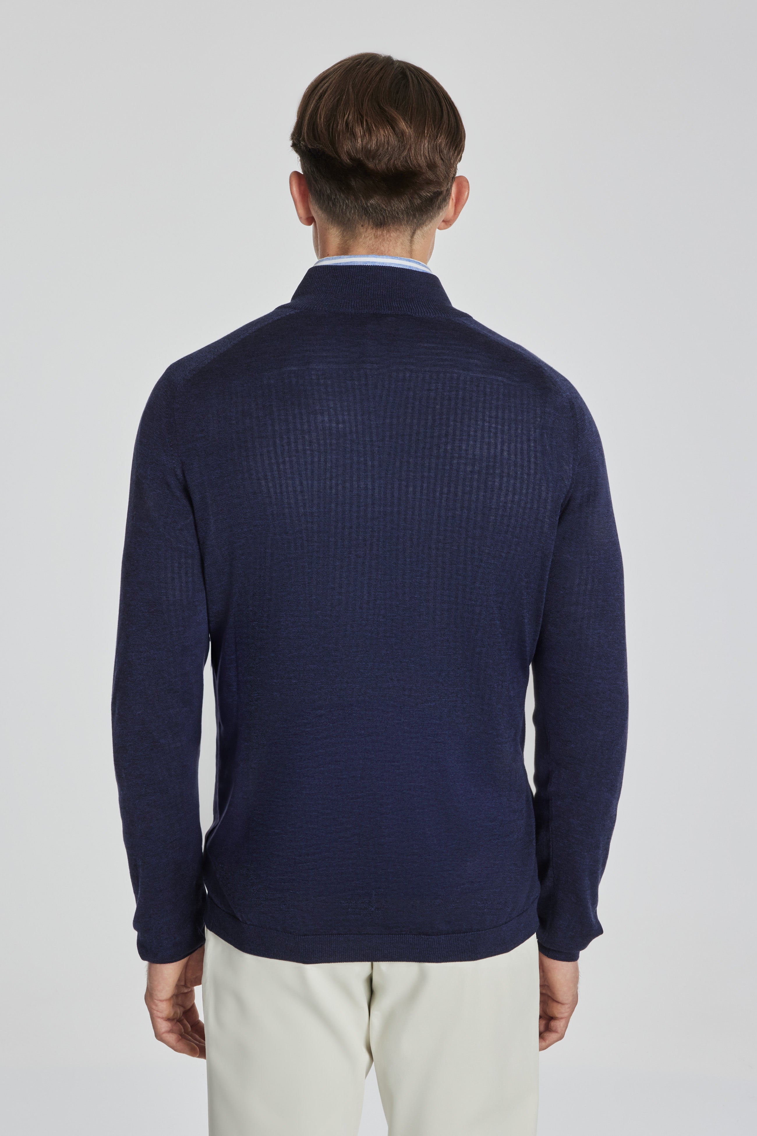 Alt view 4 SetiCo Solid Cotton and Silk Quarter Zip Sweater in Navy
