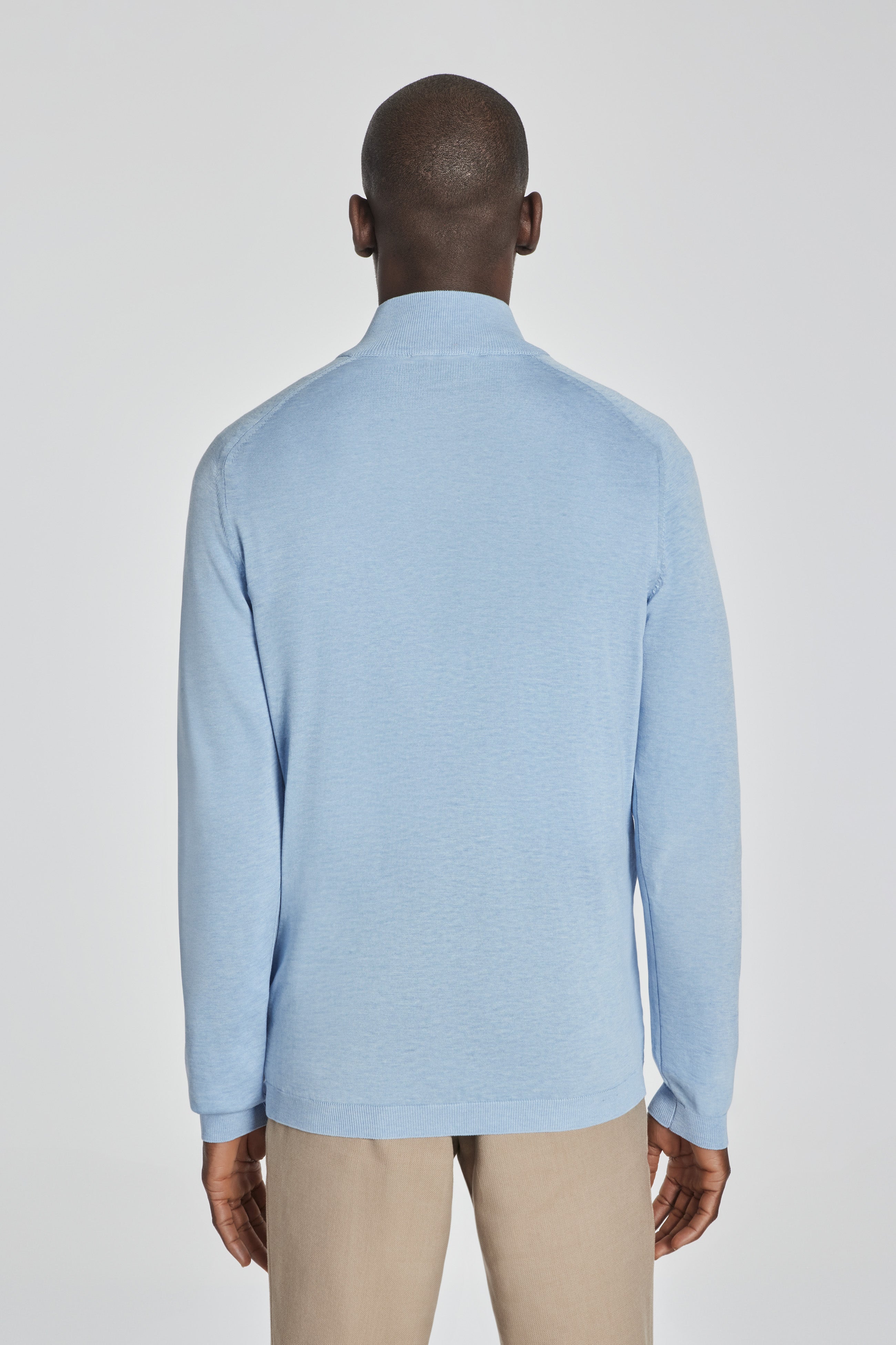 Alt view 4 SetiCo Solid Cotton and Silk Quarter Zip Sweater in Sky Blue