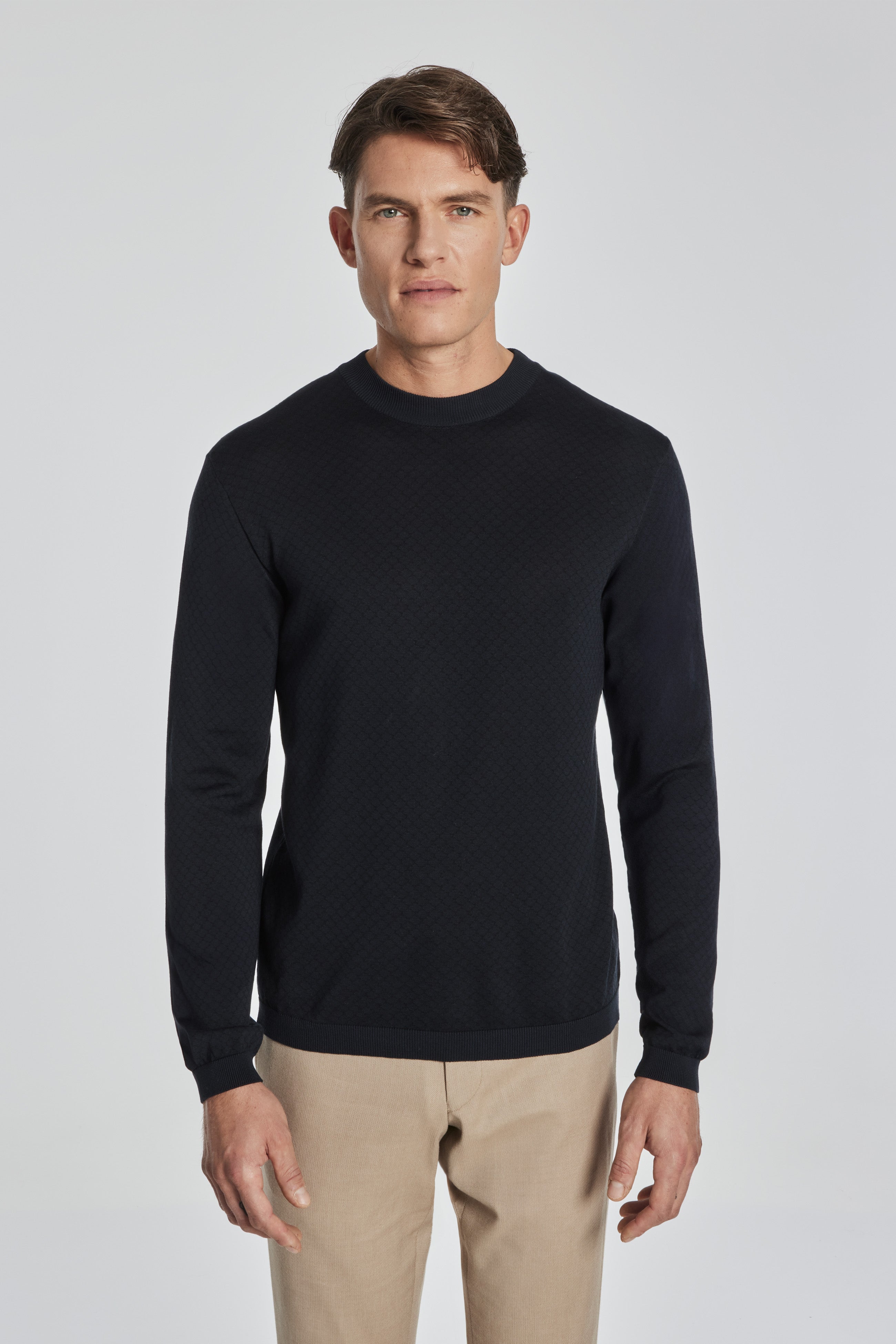 Alt view 1 SetiCo Stripe Cotton and Silk Long Sleeve Crew in Navy