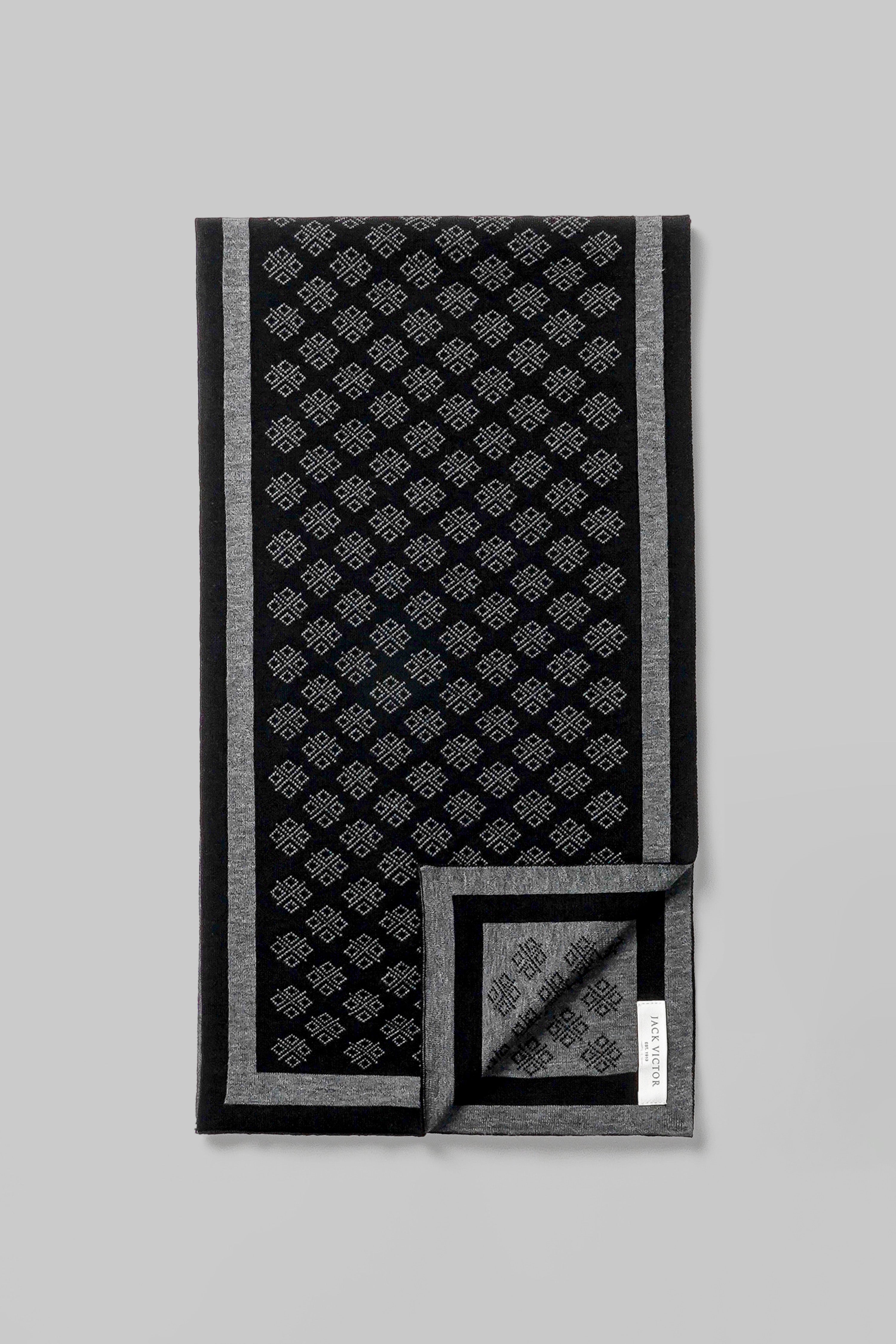 Black Jacquard Cotton and Silk Knit Scarf