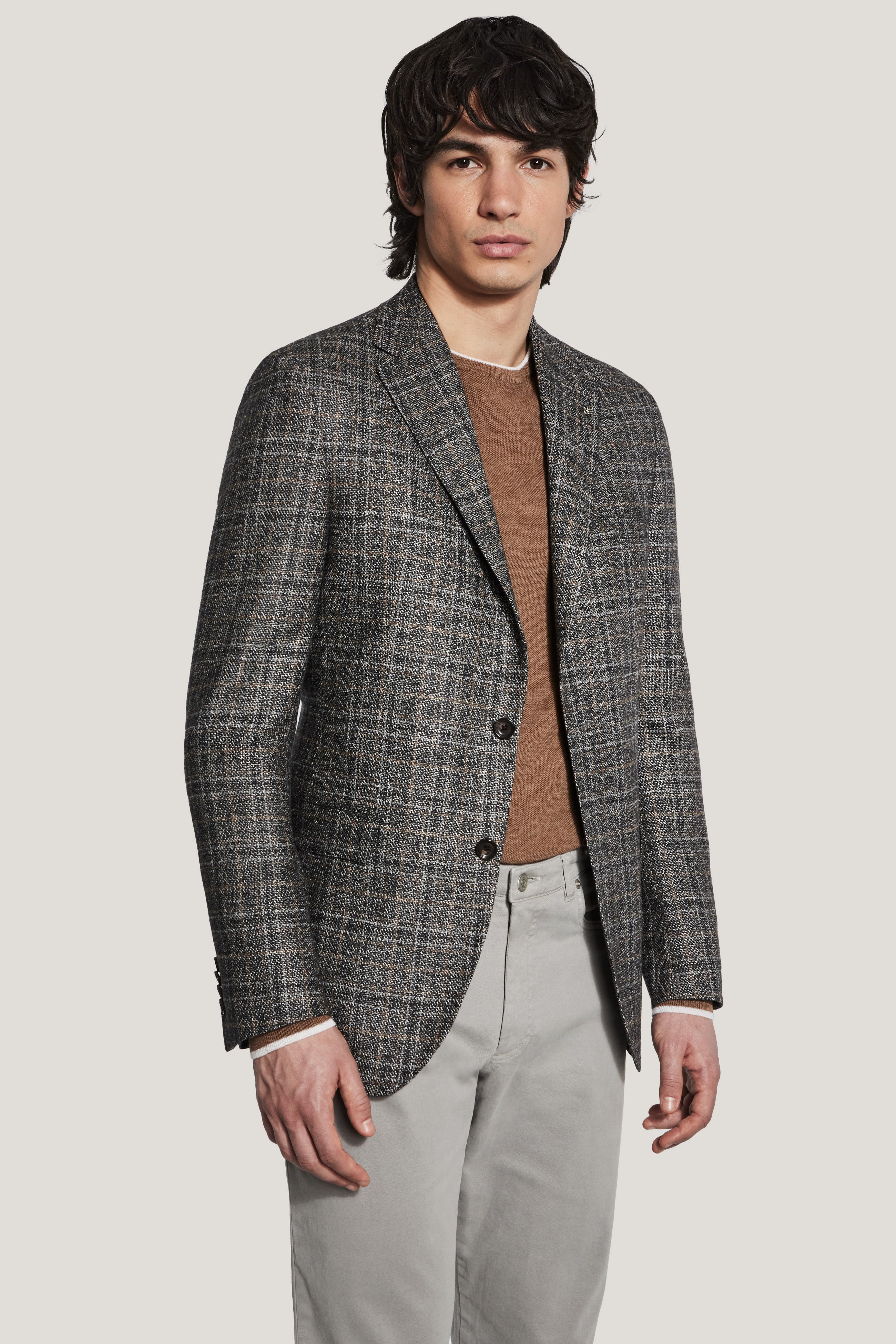 Alt view Grey and Camel Plaid Blazer