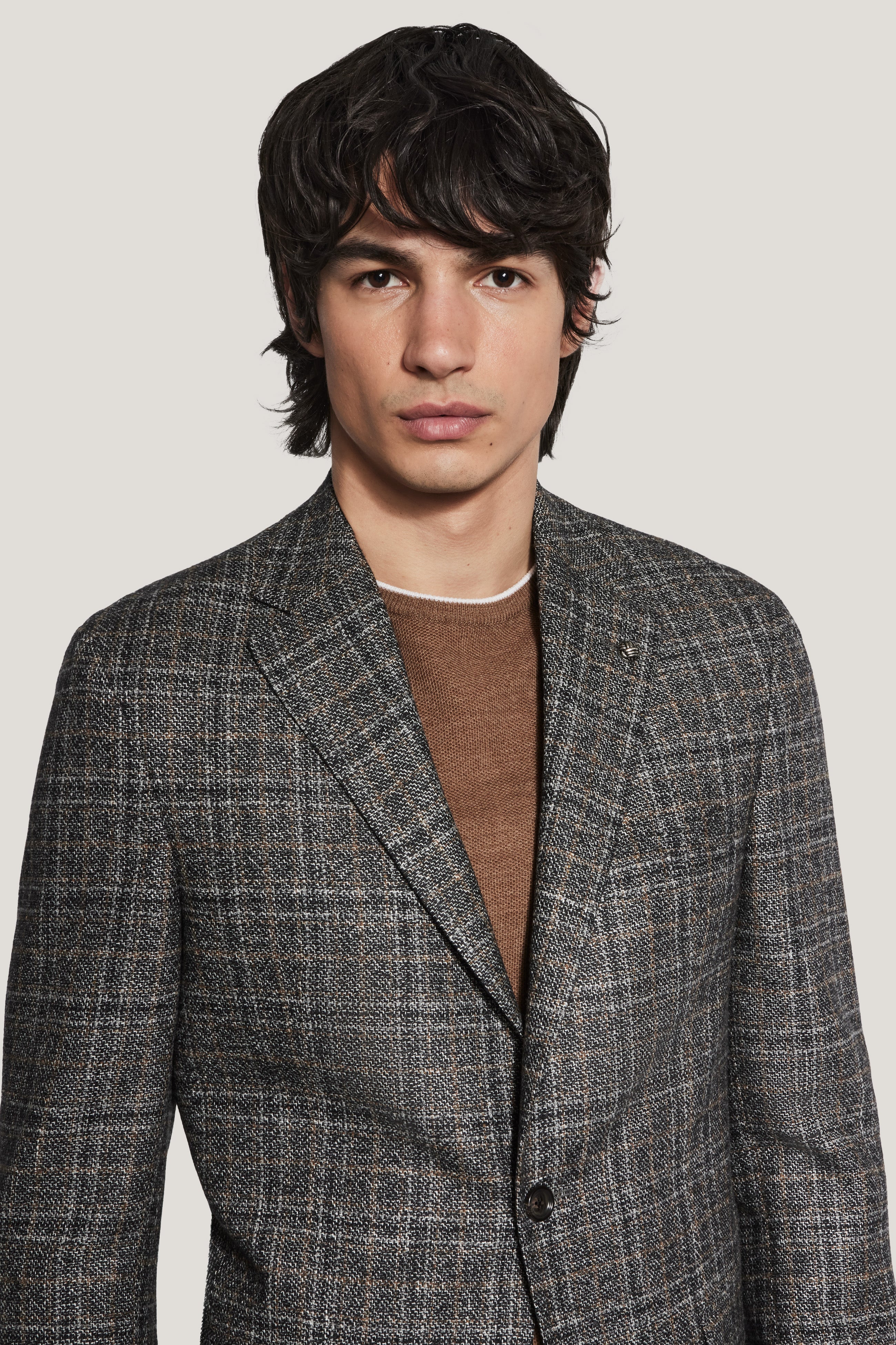 Alt view 1 Grey and Camel Plaid Blazer