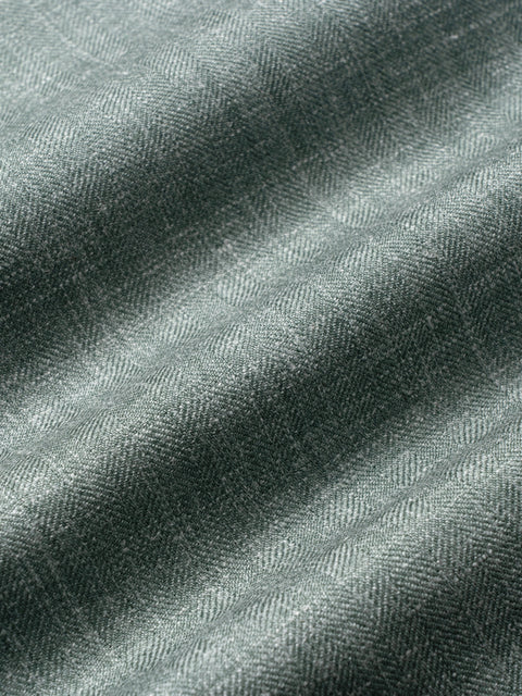 Sage green melange fabric with diagonal ribbed texture and tonal striping.
