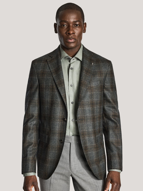 Midland Dark Olive and Soft Brown Plaid Blazer