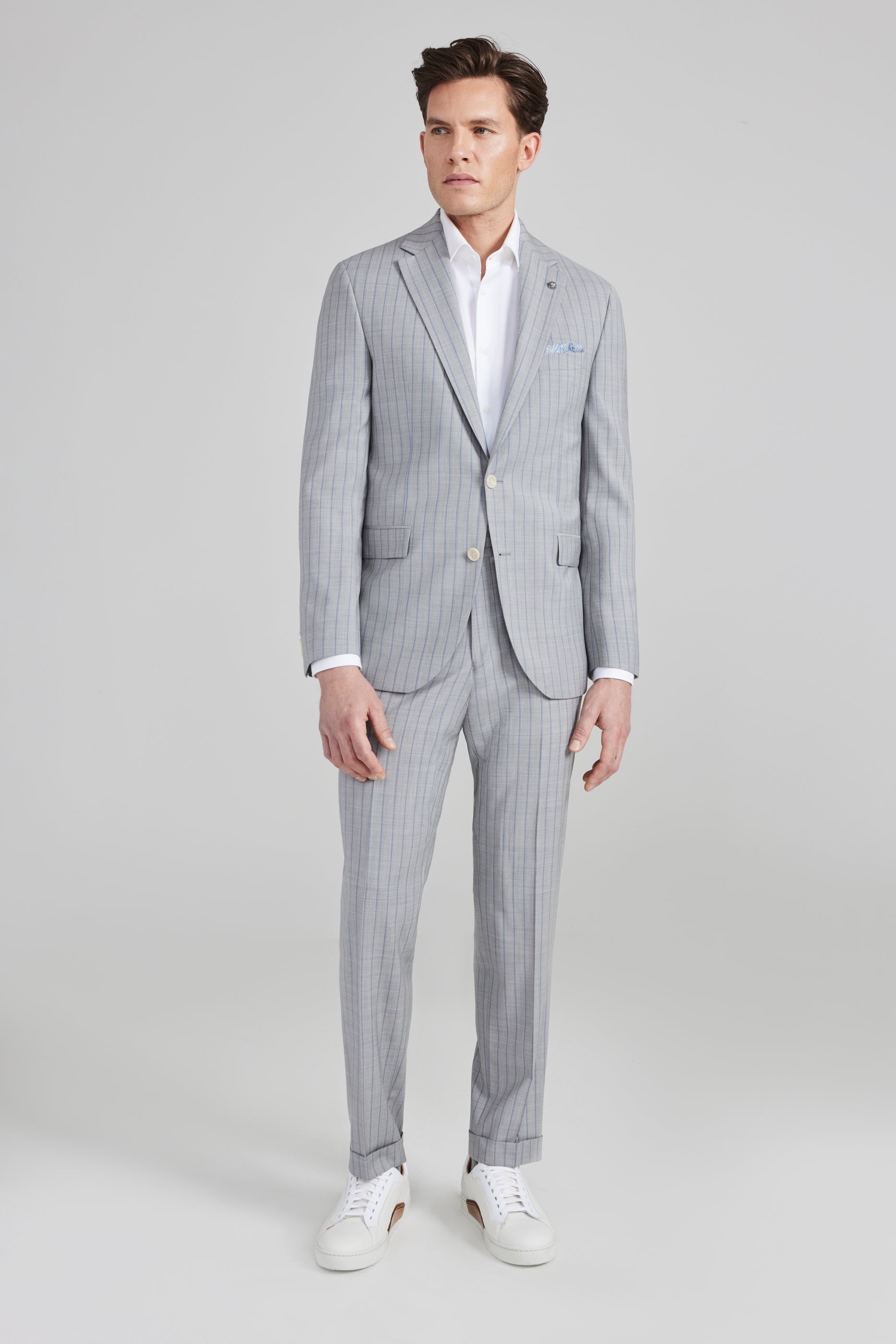 Alt view Esprit Pinstripe Wool Suit in Light Grey and Blue