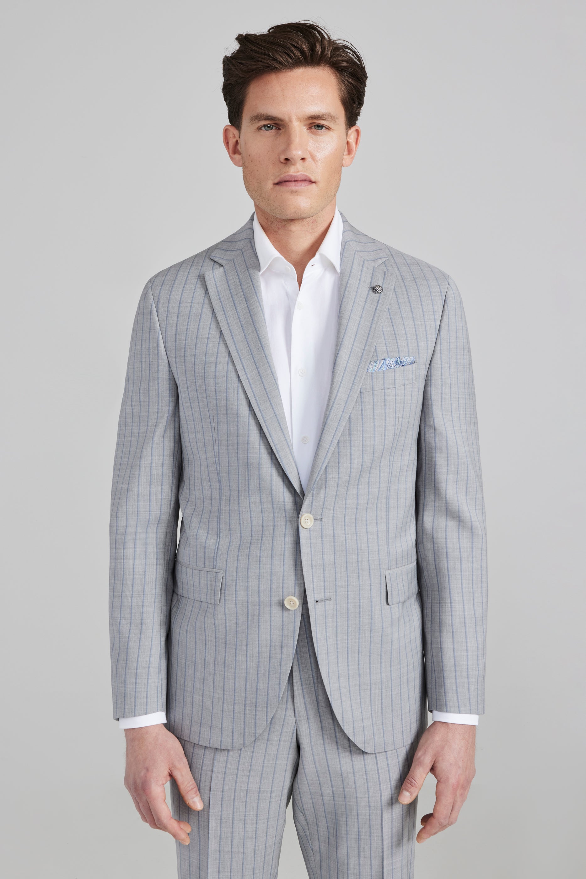 Alt view 2 Esprit Pinstripe Wool Suit in Light Grey and Blue