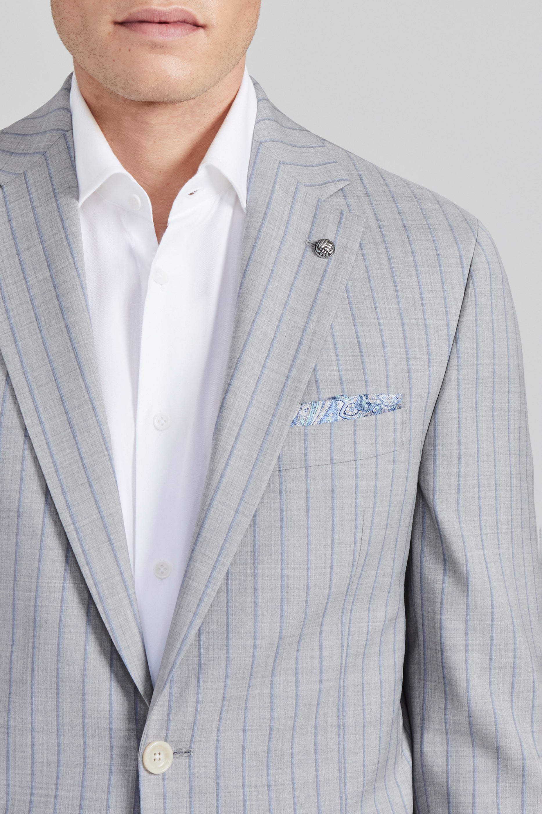 Alt view 1 Esprit Pinstripe Wool Suit in Light Grey and Blue
