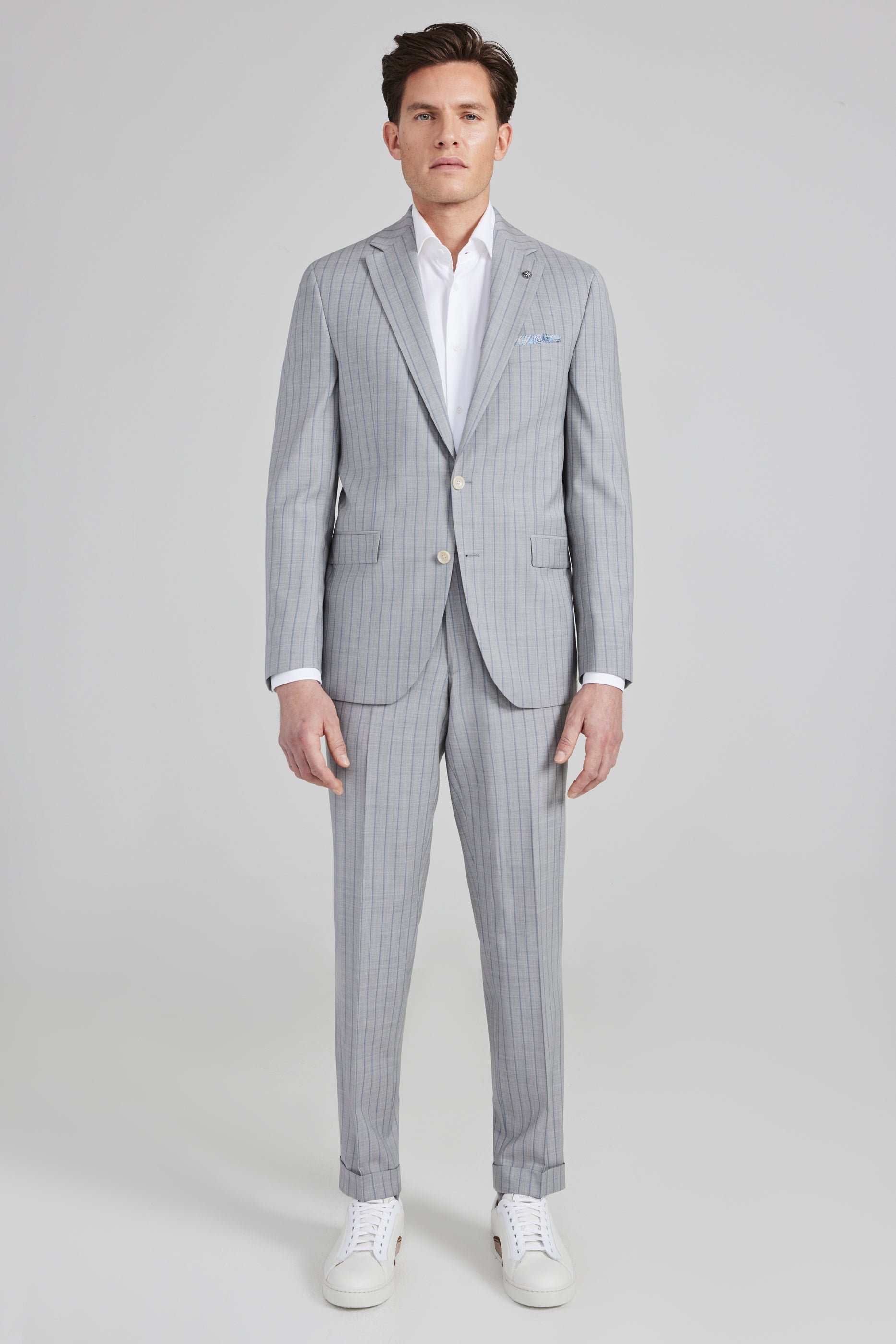 Alt view 3 Esprit Pinstripe Wool Suit in Light Grey and Blue