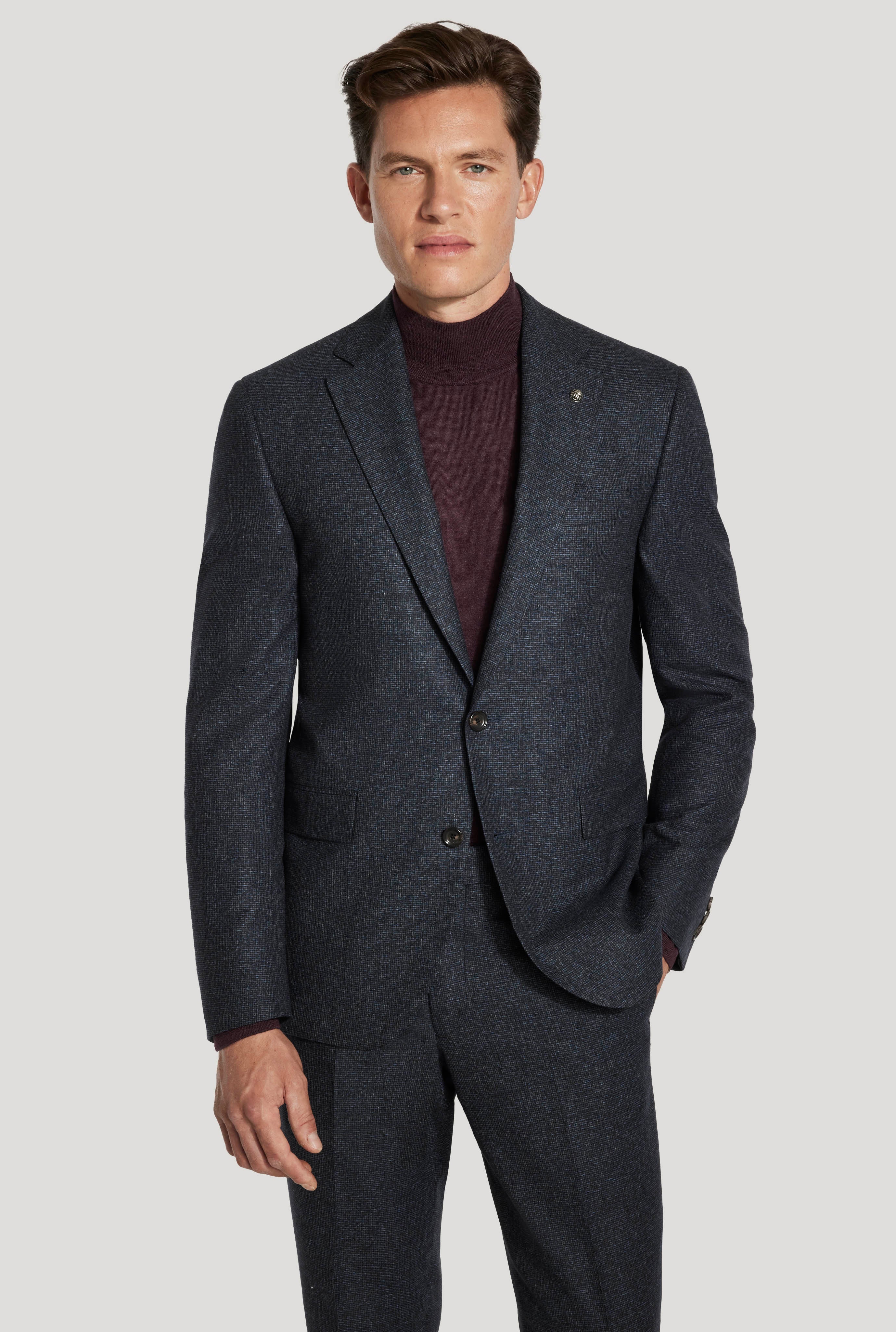 Navy and Brown Neat Suit Wool and Cotton Blend Jack Victor