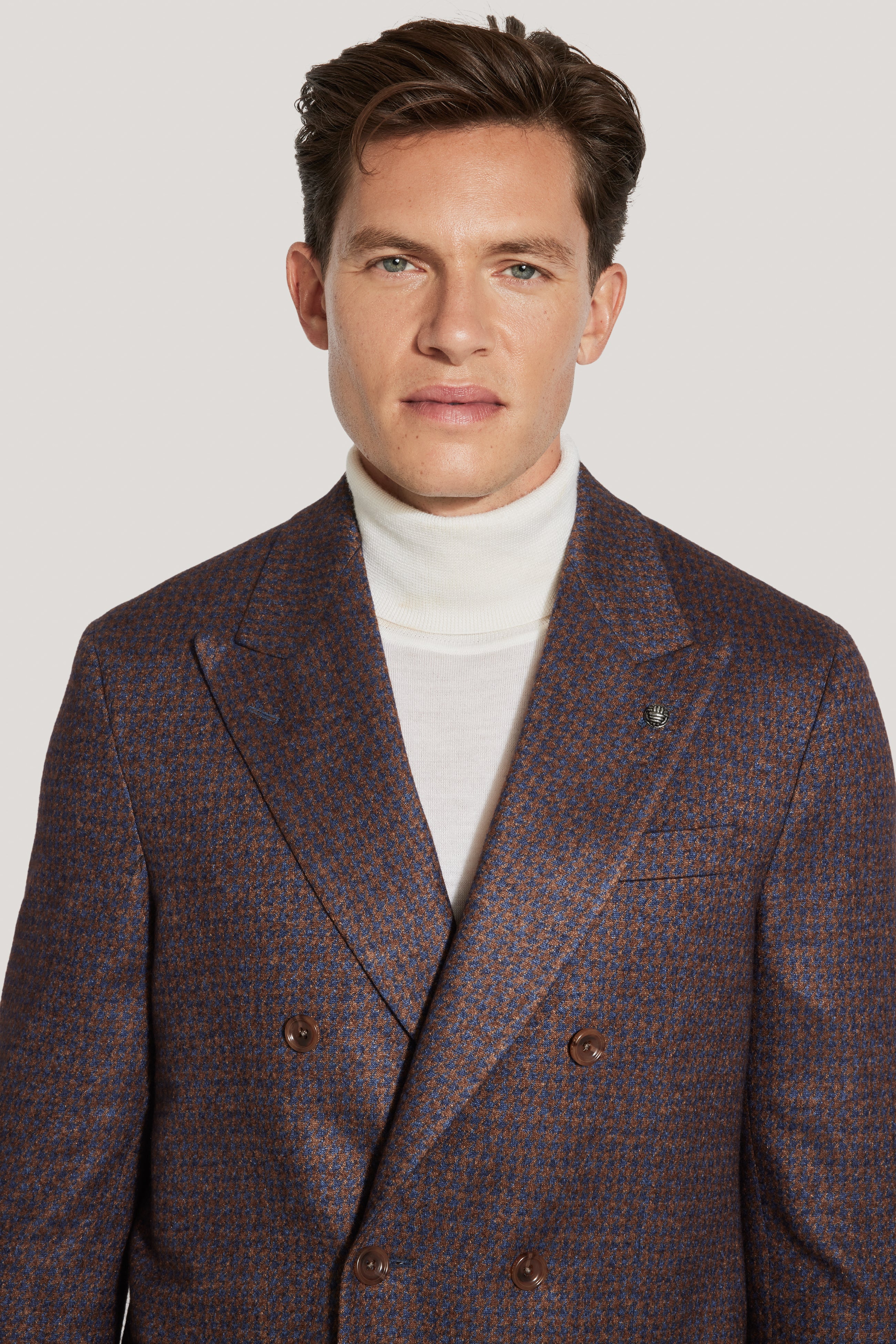 Alt view 1 Cognac and Blue Houndstooth Double Breasted COMFORTWEAR™ Blazer